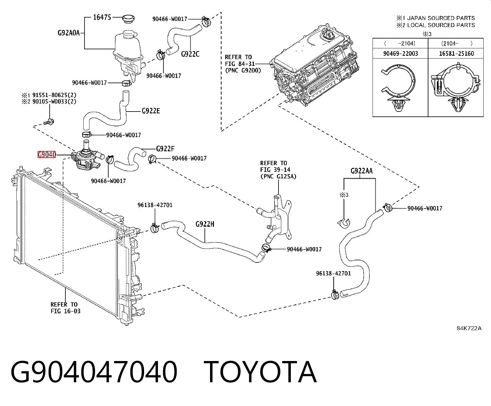 G904047040 Toyota Bomba de agua eléctrica auxiliar