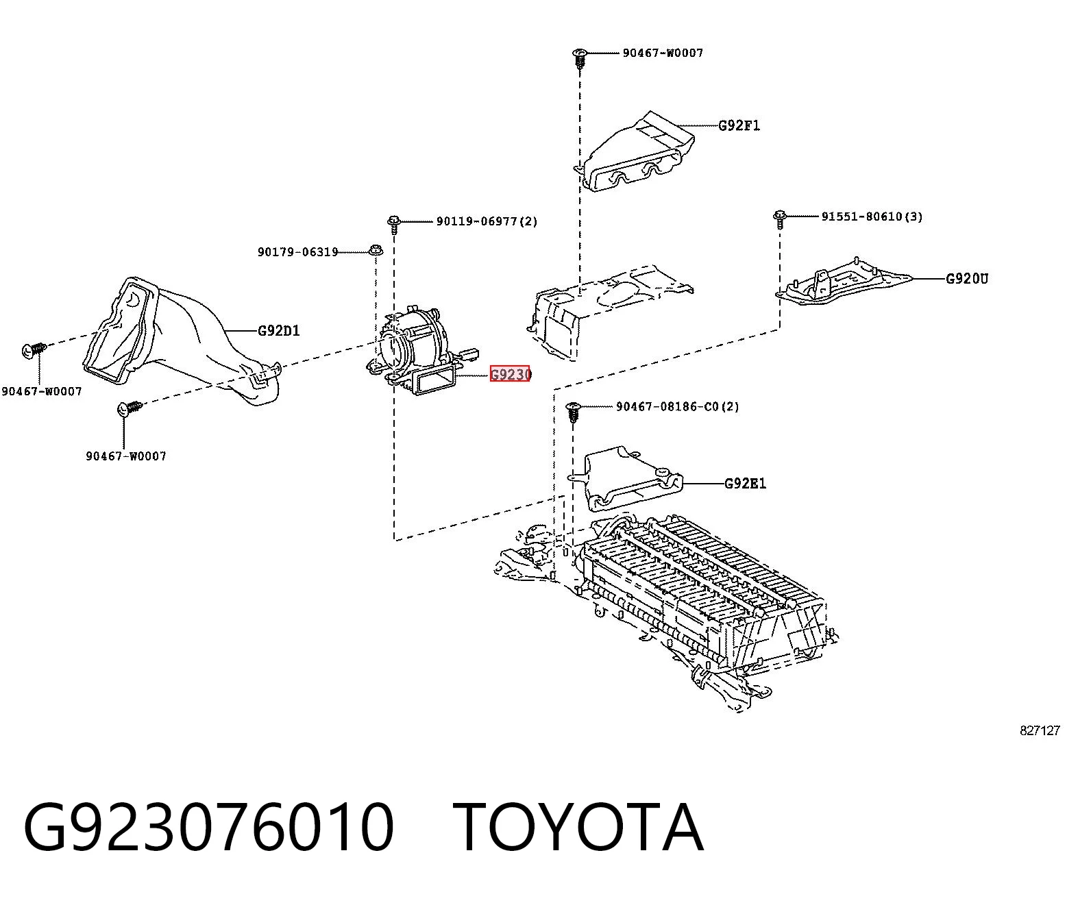 G923076010 Toyota Ventilador de refrigeración de la batería