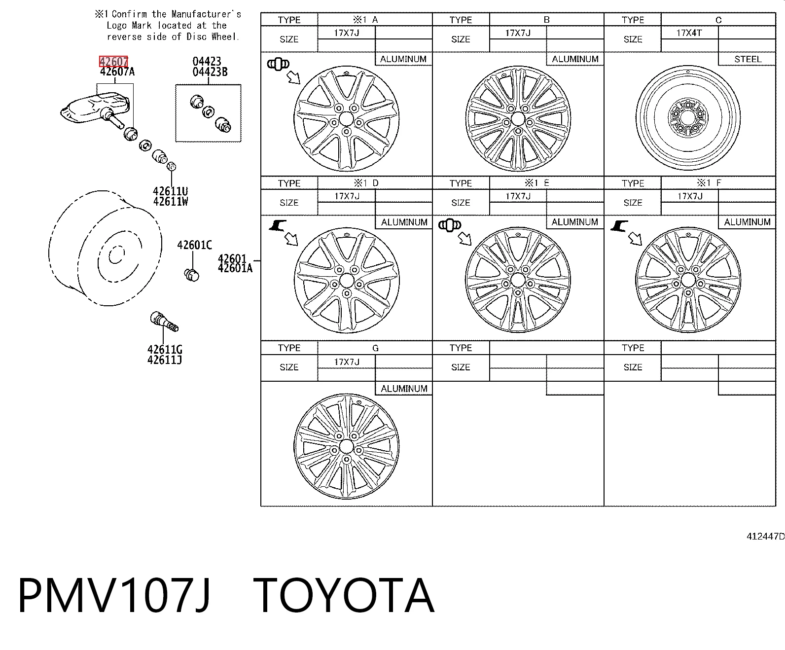 PMV107J Toyota Sensor de presión de neumáticos (TPMS)