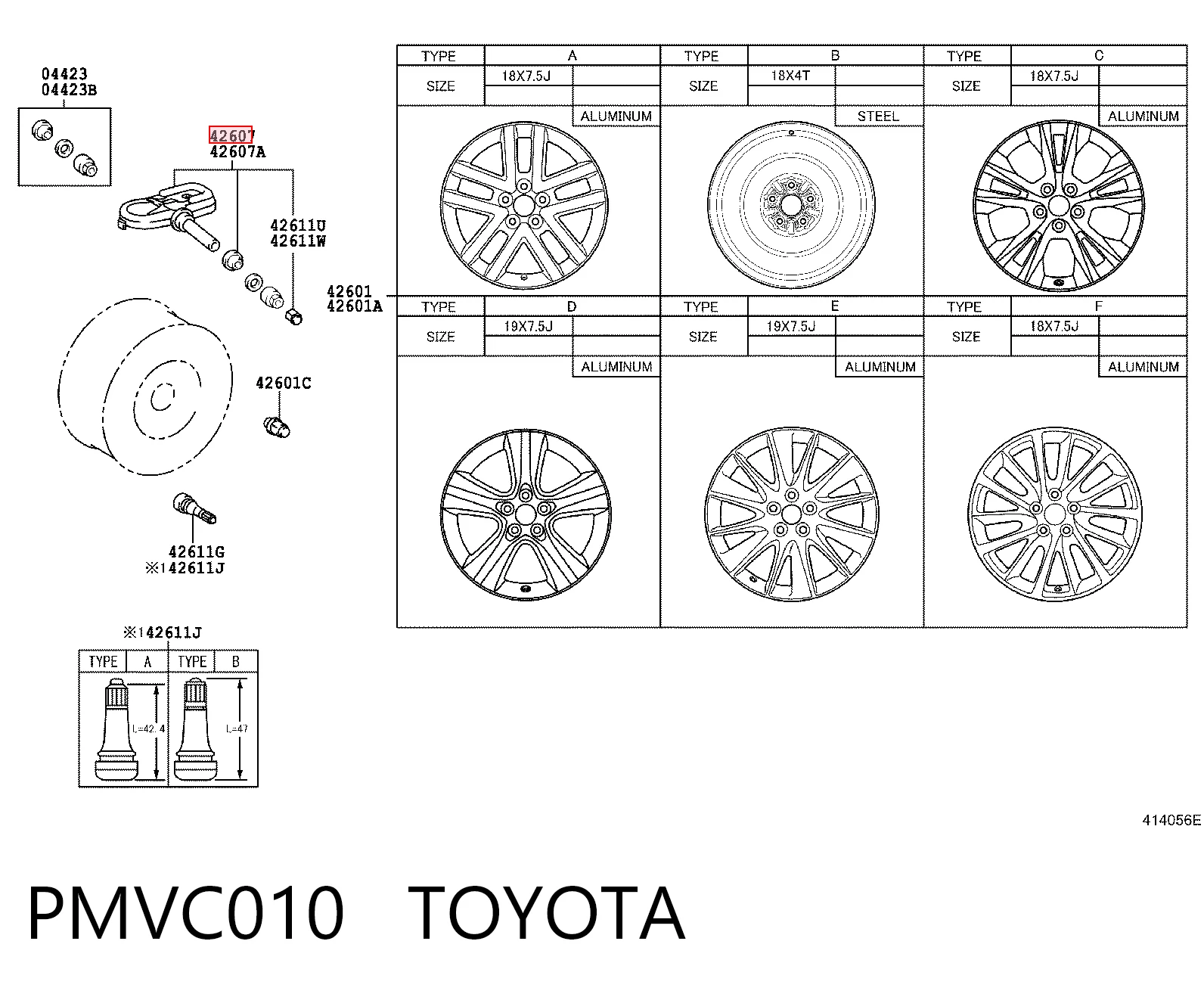PMVC010 Toyota Sensor de presión de neumáticos (TPMS)