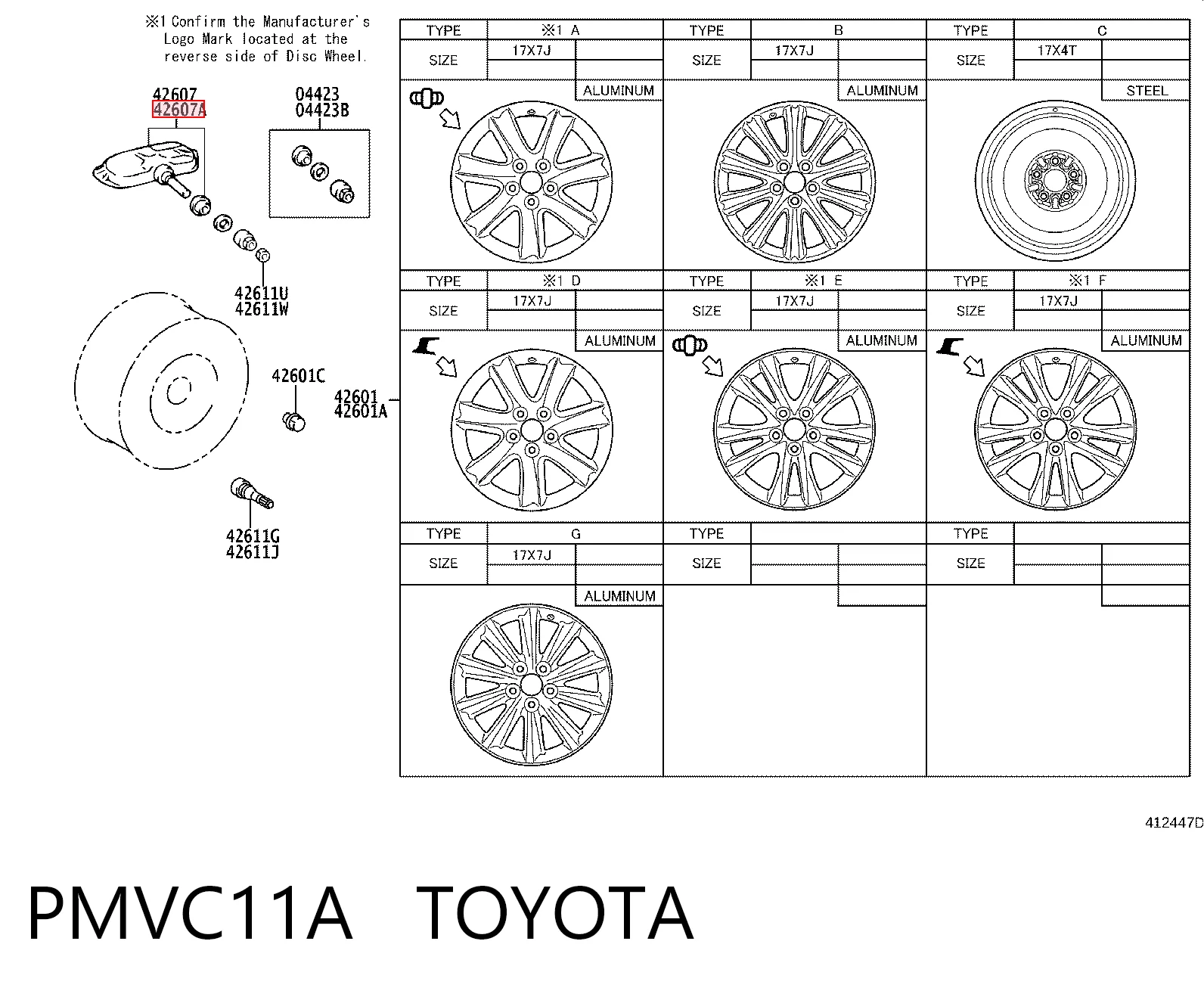 PMVC11A Toyota Sensor de presión de neumáticos (TPMS)