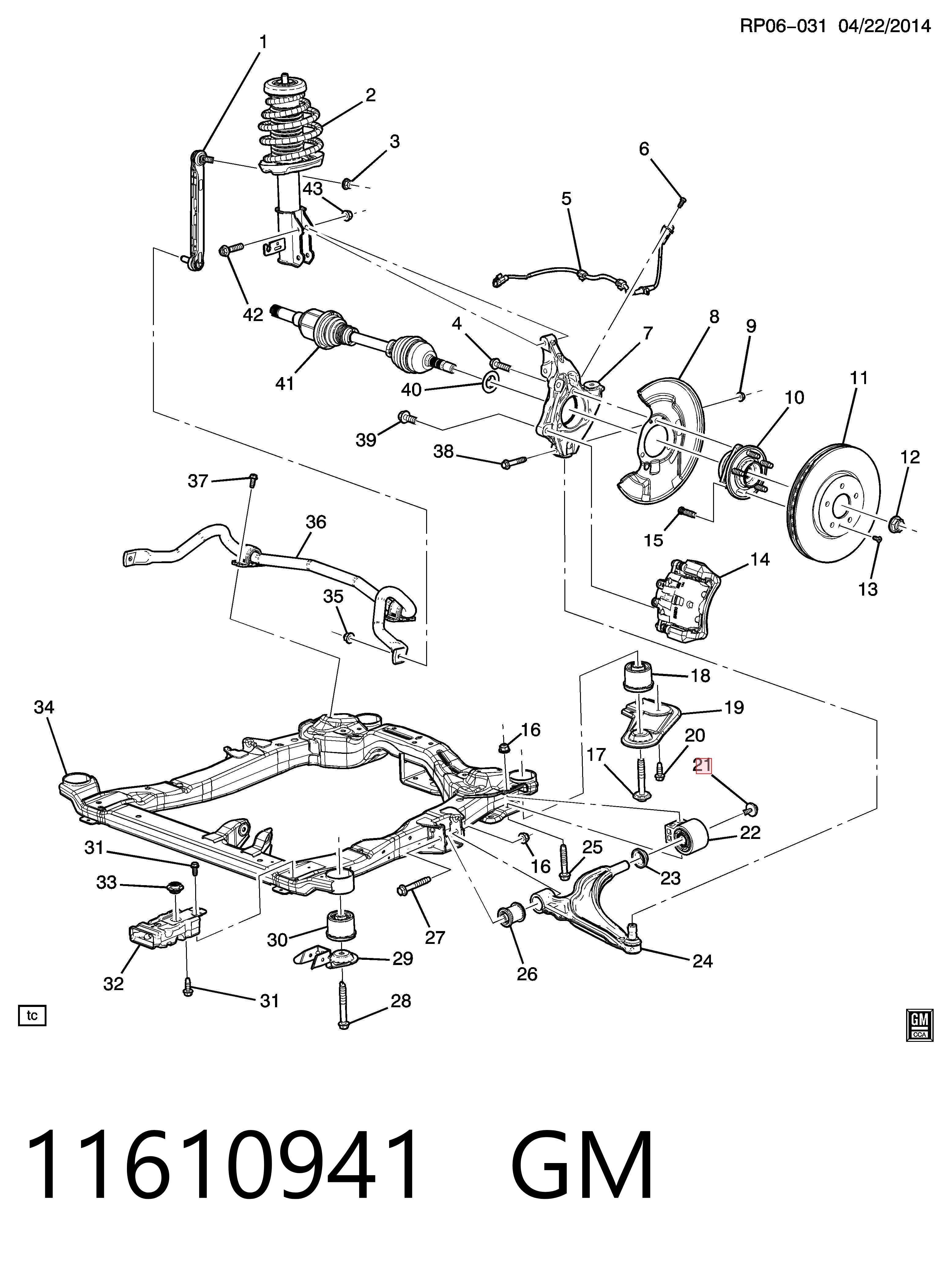 Buje delantero inferior del brazo de suspensión 11610941 GM
