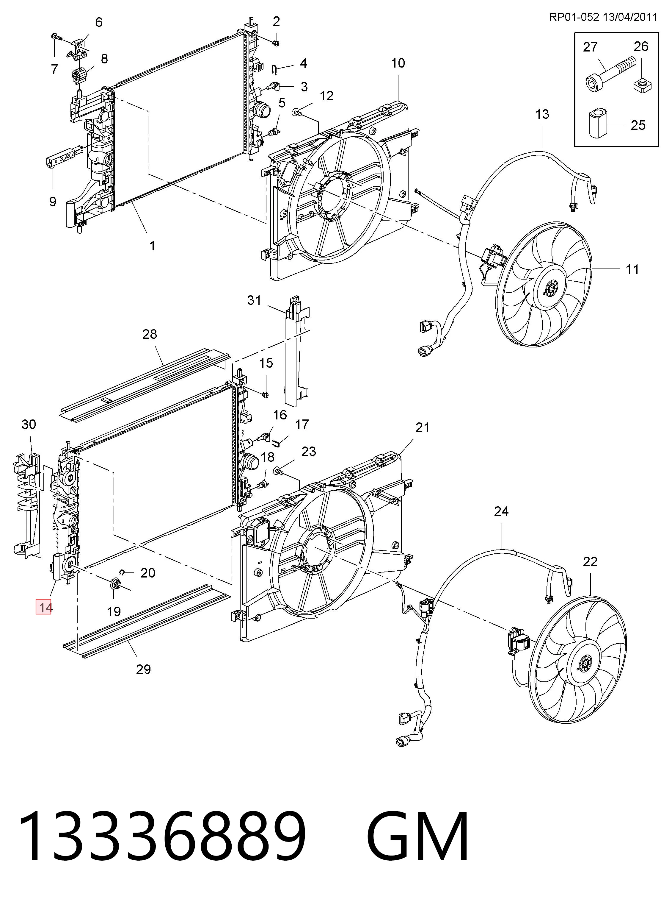 Radiador de refrigeración del motor 13336889 GM