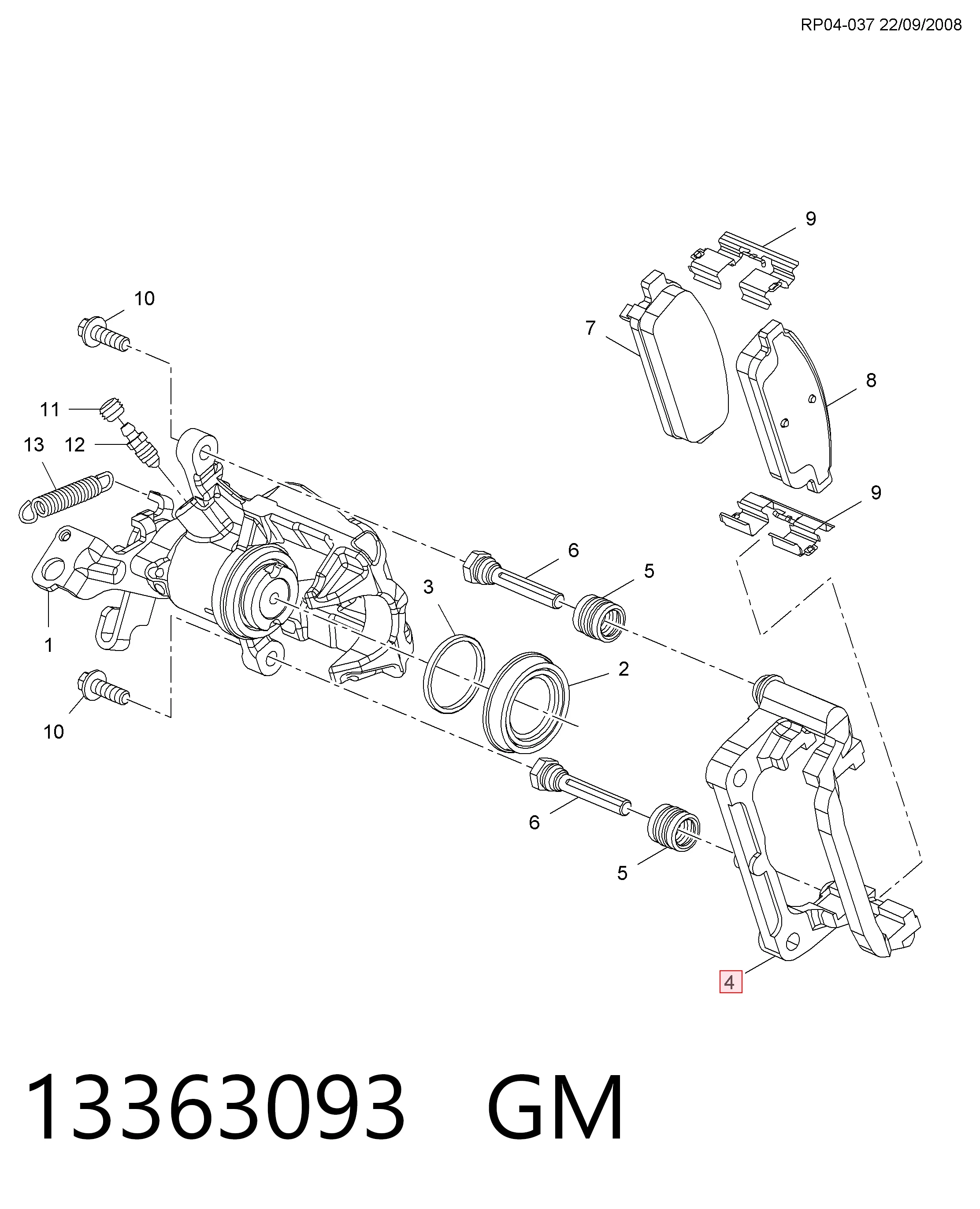 Soporte de la pinza de freno trasera 13363093 GM