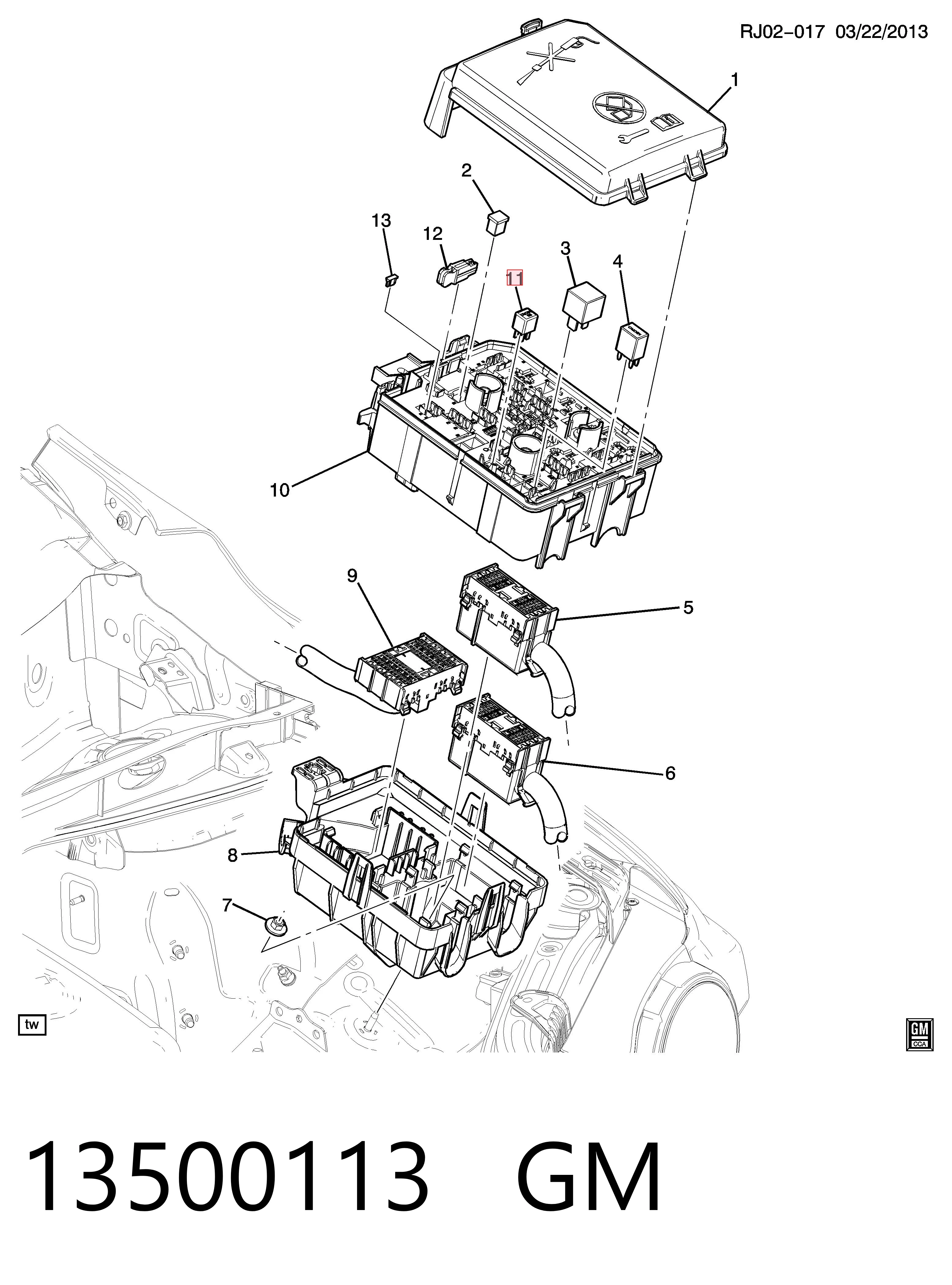 13500113 General Motors Caja de fusibles trasera interior