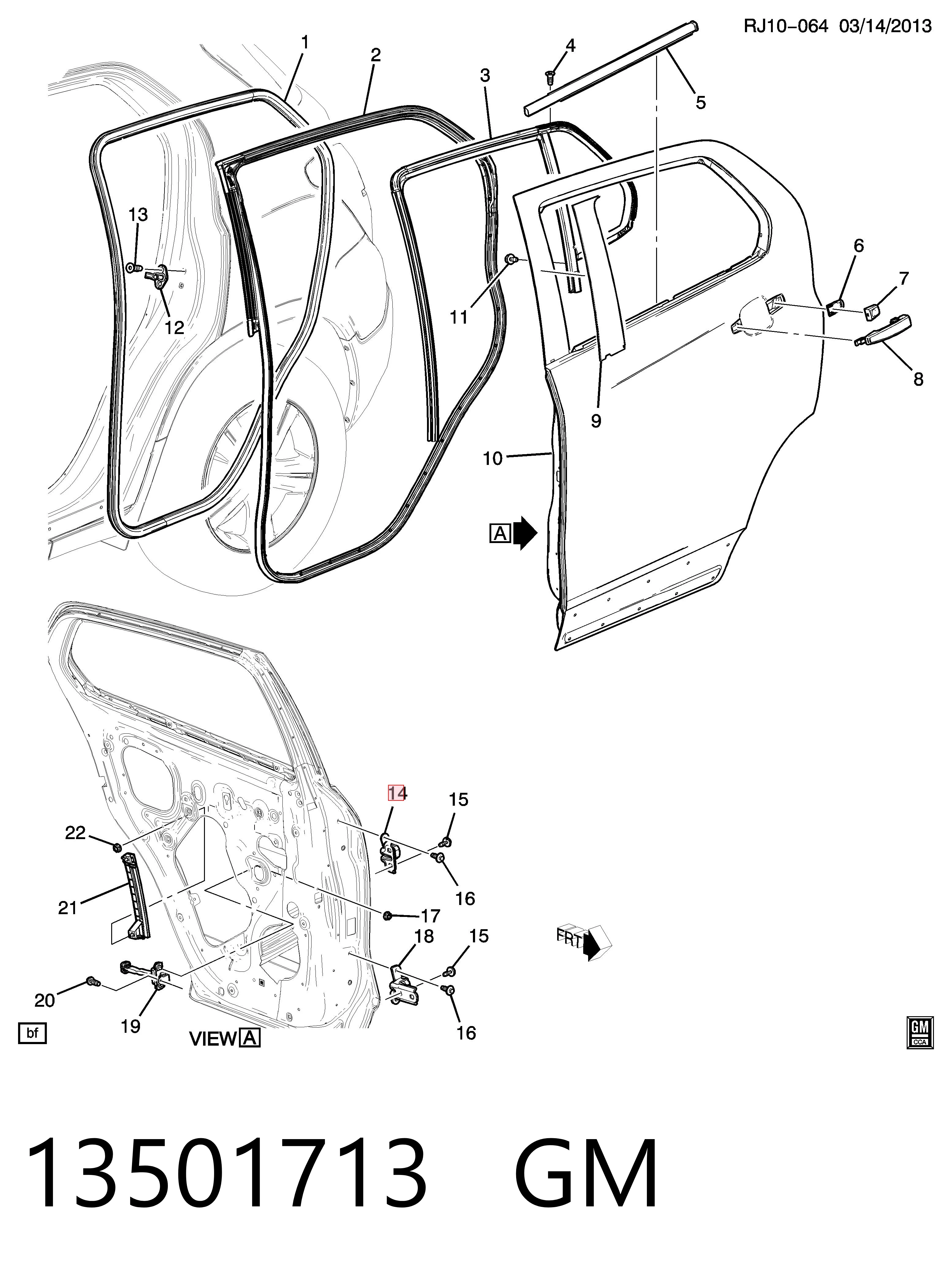 13501713 General Motors Bisagra superior izquierda de puerta trasera batiente