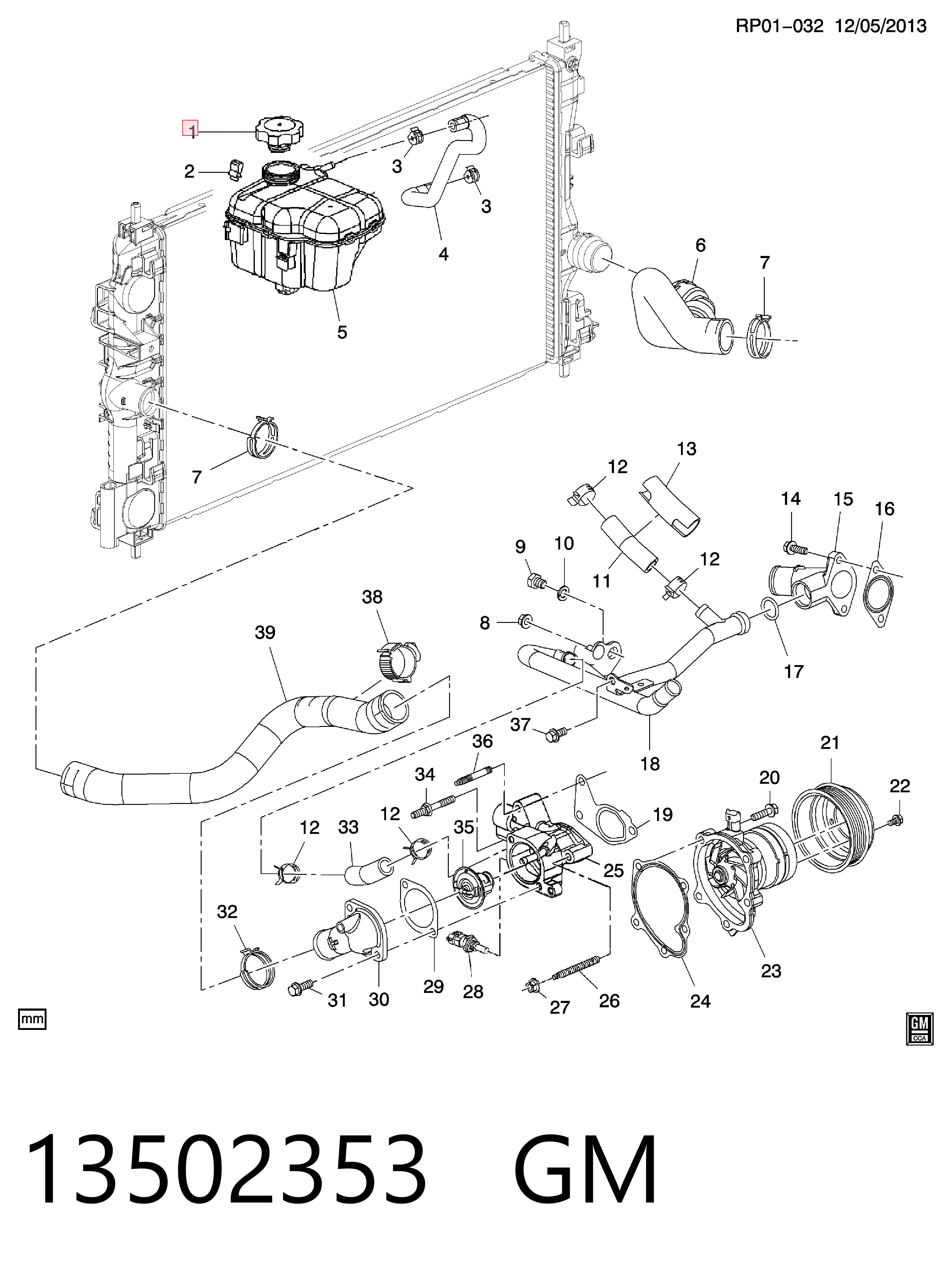 13502353 General Motors Tapón del radiador de refrigerante