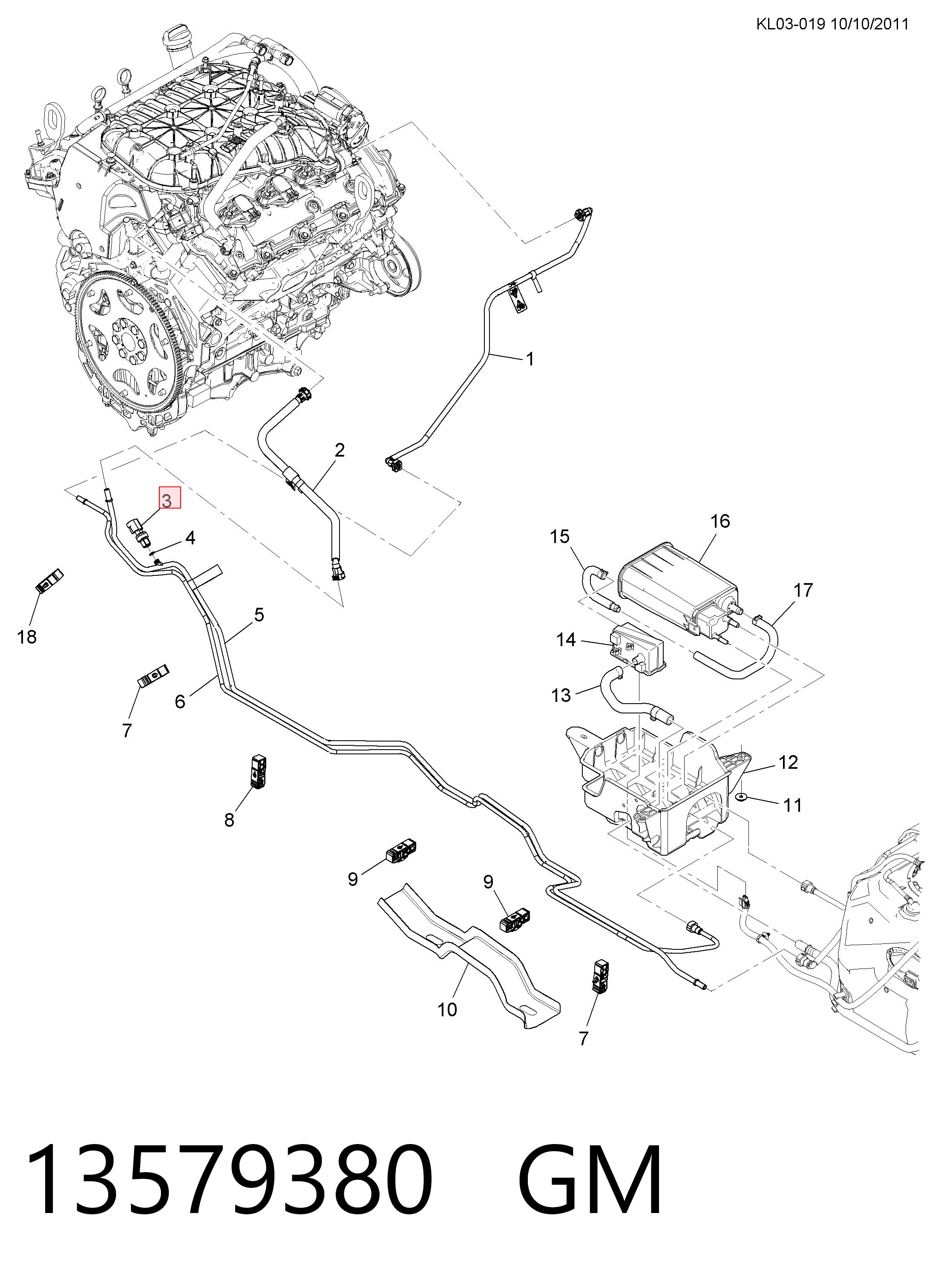 13579380 General Motors Sensor de presión de combustible