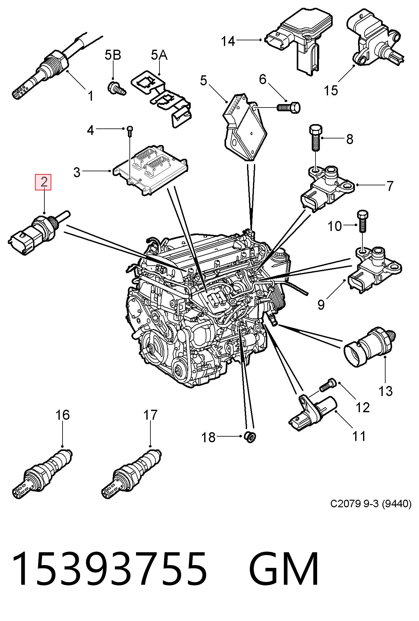 Sensor de temperatura del líquido refrigerante 15393755 GM