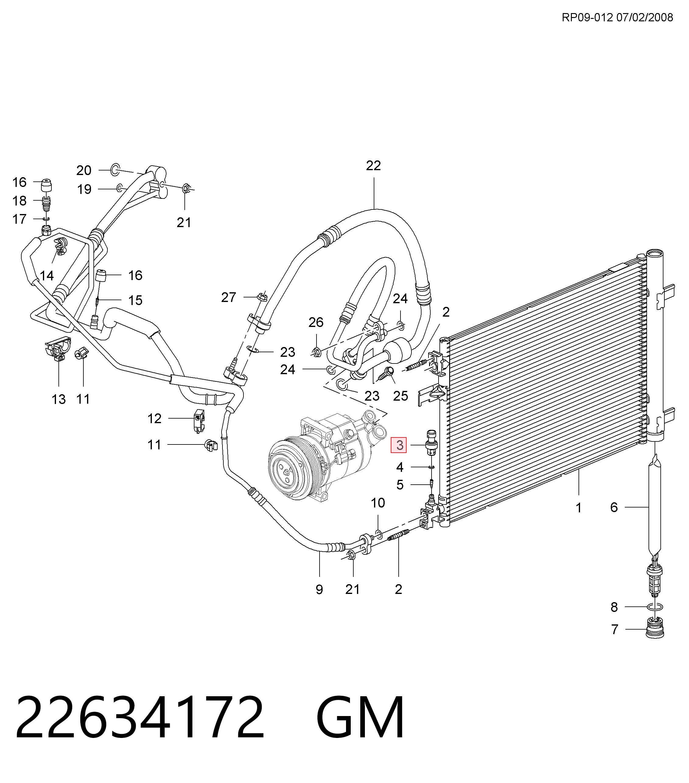 22634172 General Motors Sensor de baja presion aire acondicionado