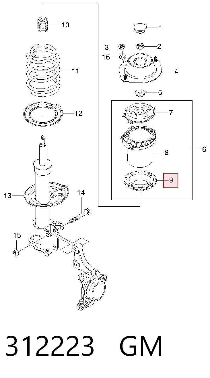 312223 General Motors Aislador de resorte delantero superior