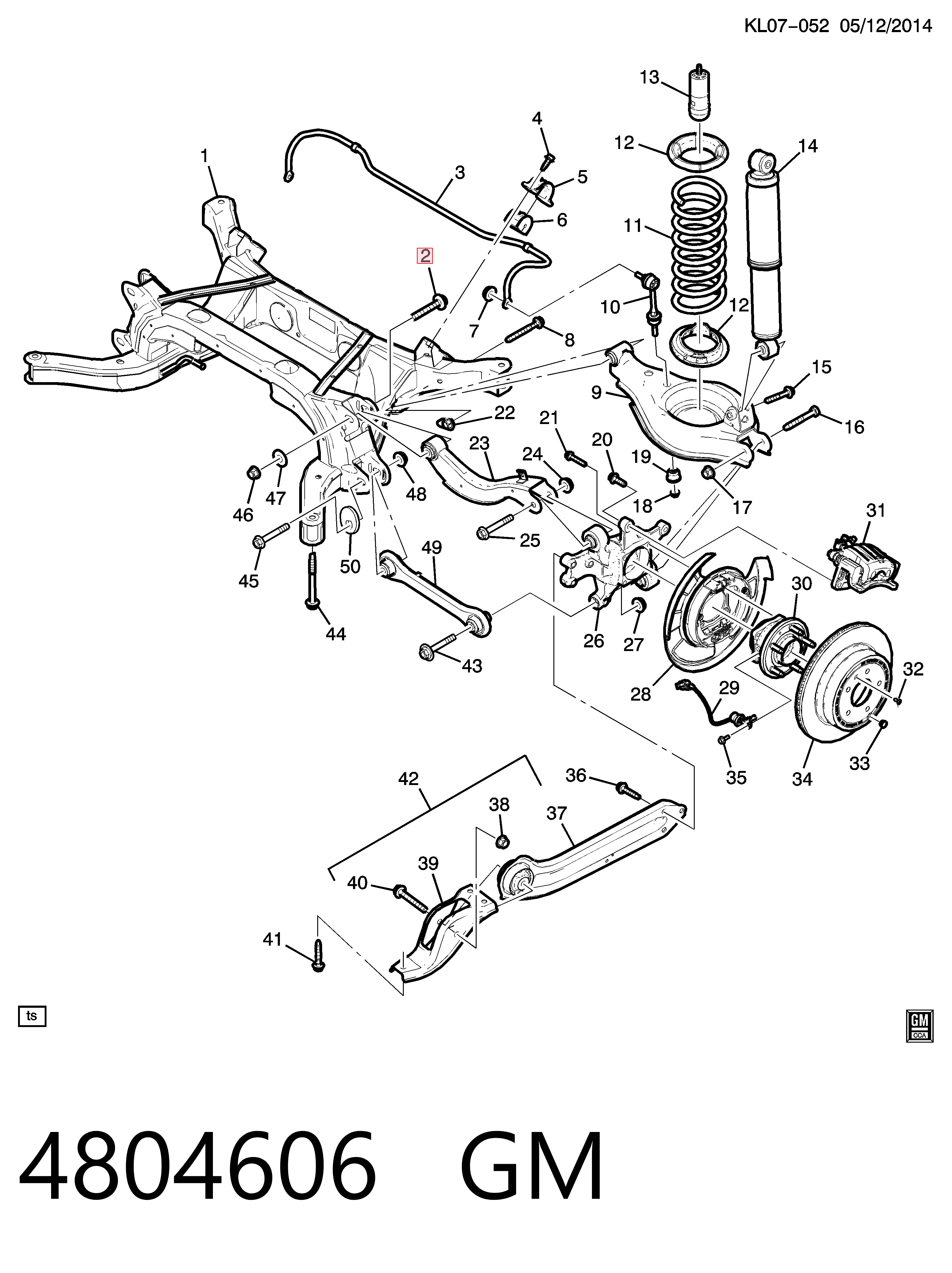 Perno interior del brazo de caída trasero 4804606 GM