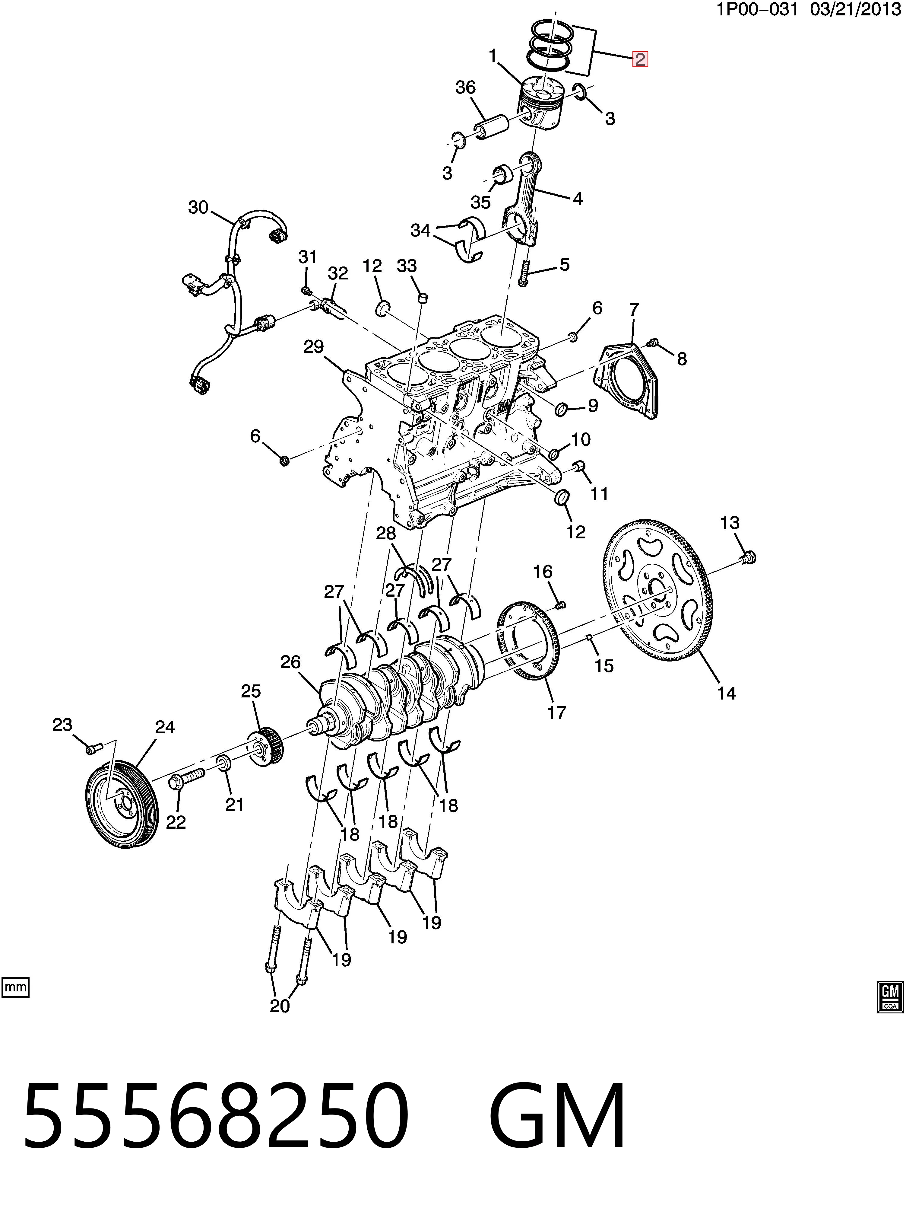 Aros de pistón para 1 cilindro, STD 55568250 GM