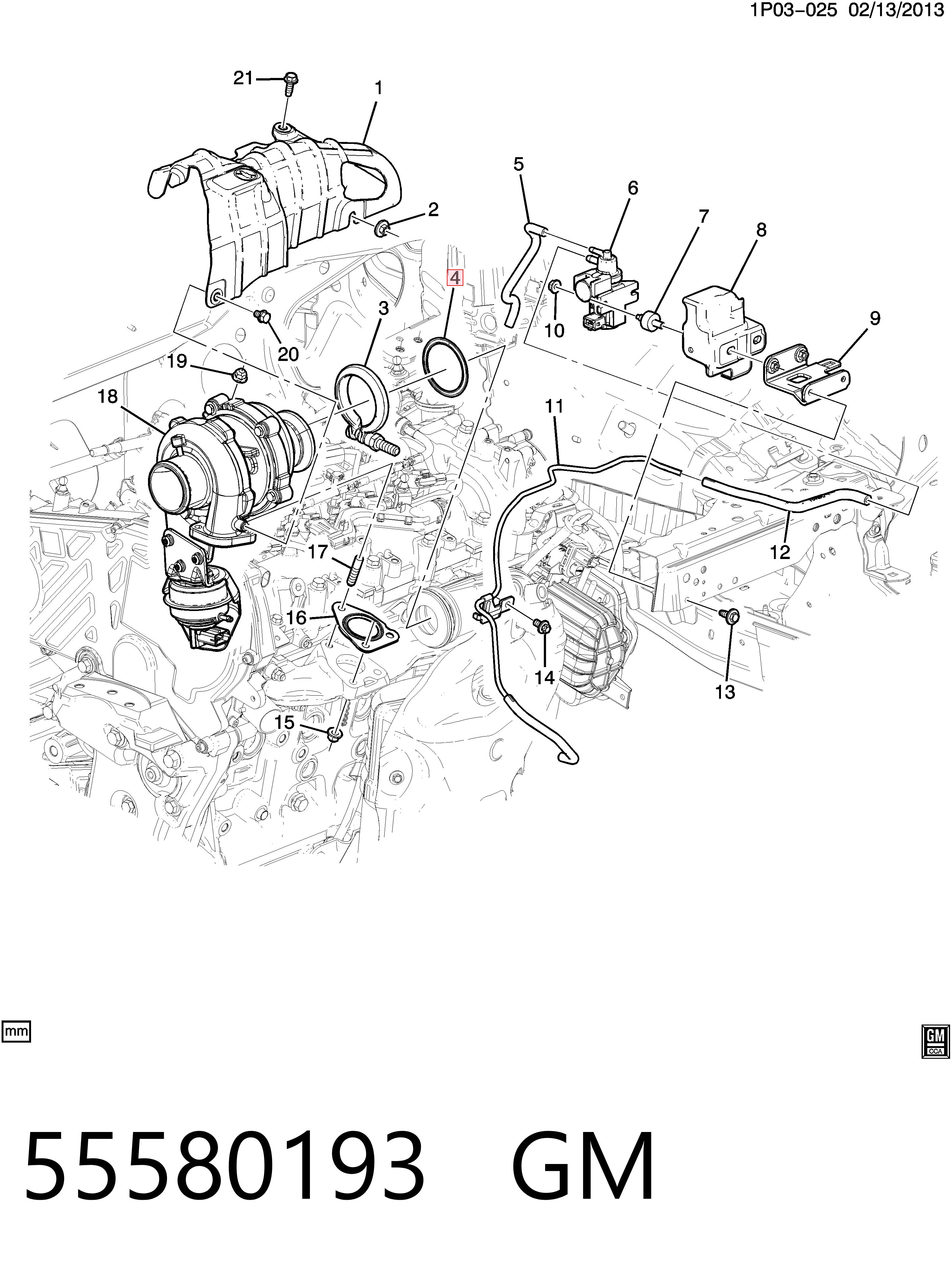 55580193 General Motors Junta delantera del catalizador