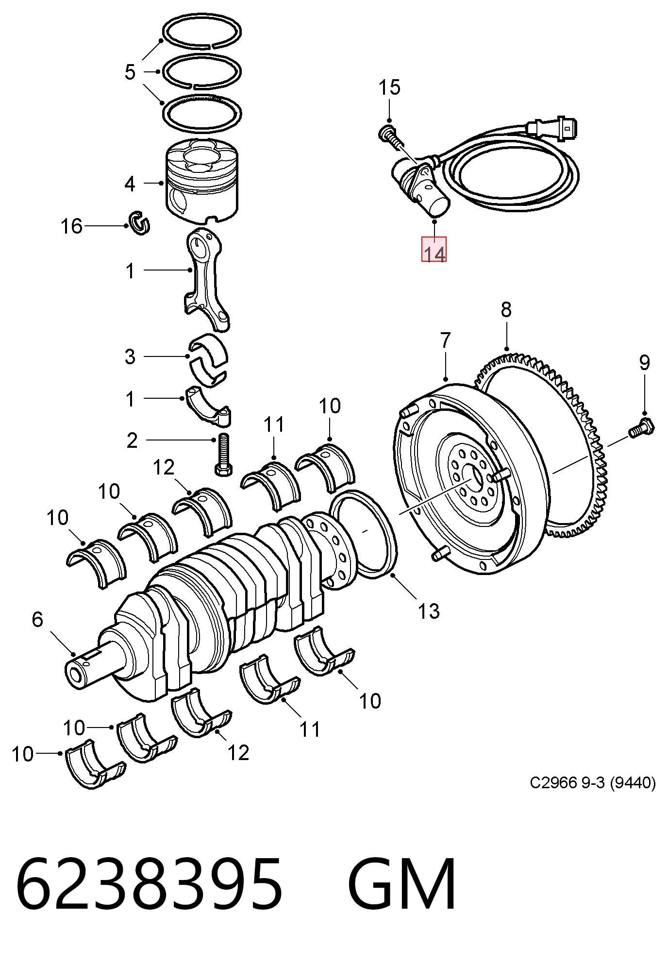Sensor de posición del cigüeñal 6238395 GM