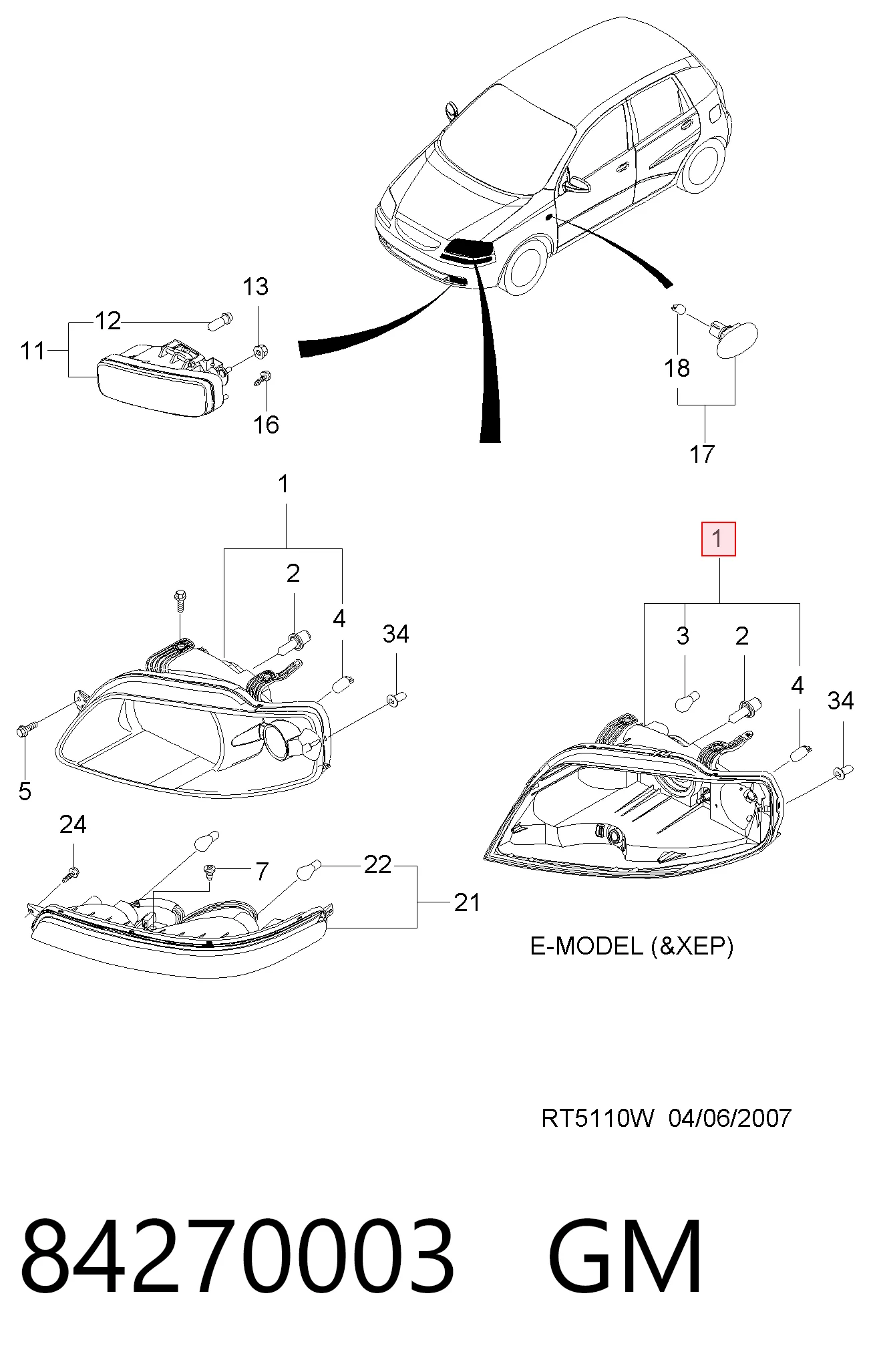 Luz derecha para Chevrolet Aveo I T200