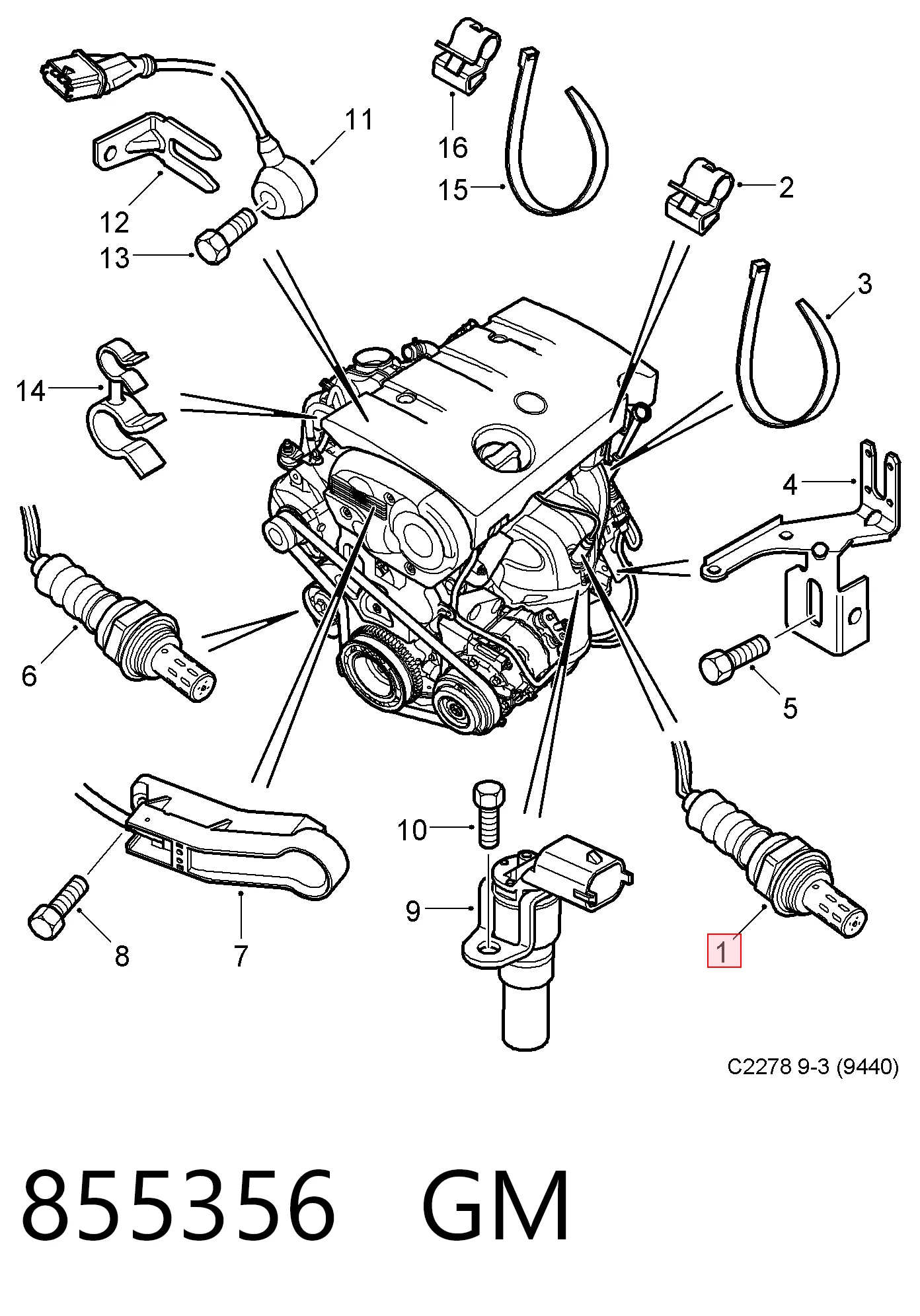 Sensor de oxígeno previo al catalizador 855356 GM