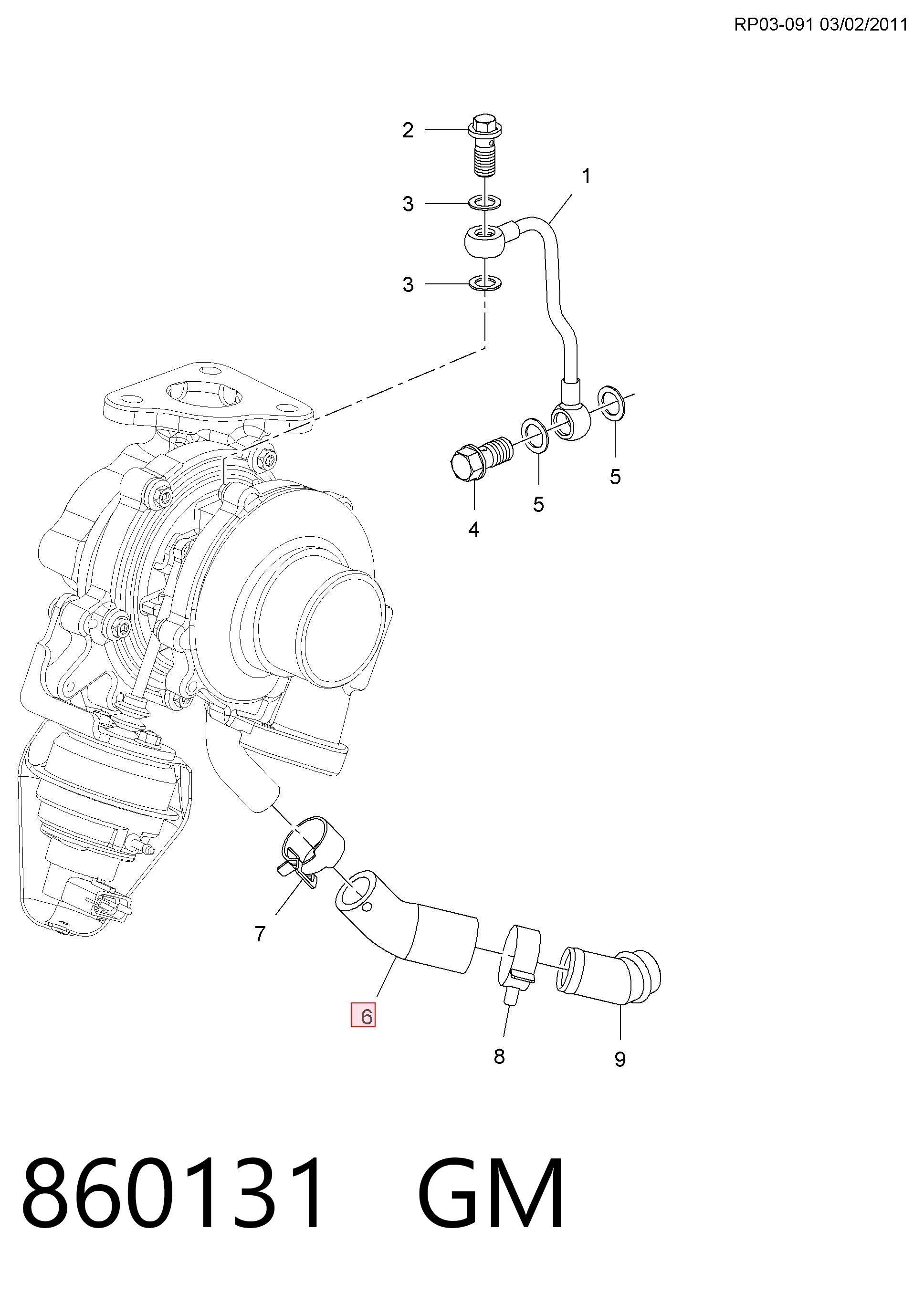 860131 General Motors Tubo de drenaje de aceite de turbocompresor
