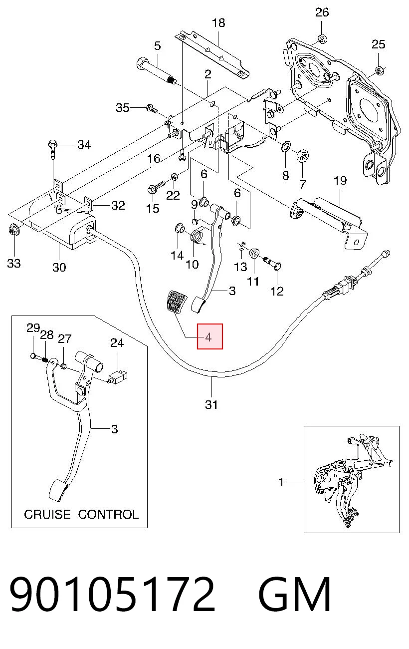 Cubierta del pedal de embrague 90105172 GM