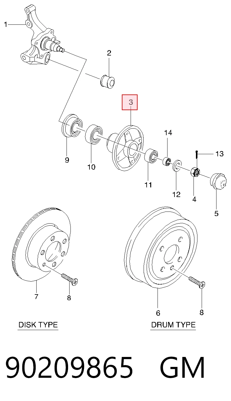 Comprar 90142161 Opel Cubo de rueda, Eje trasero