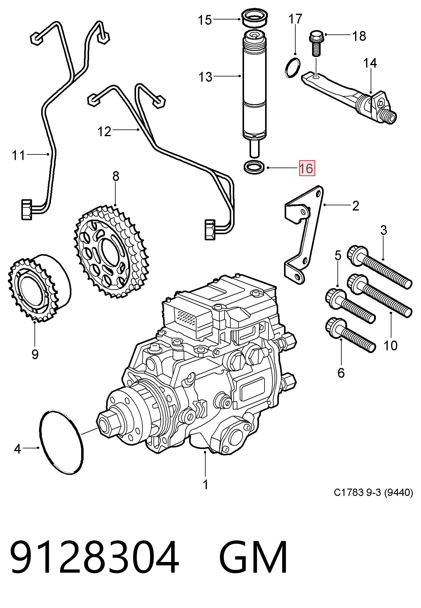 Juego de reparación de inyector 9128304 GM