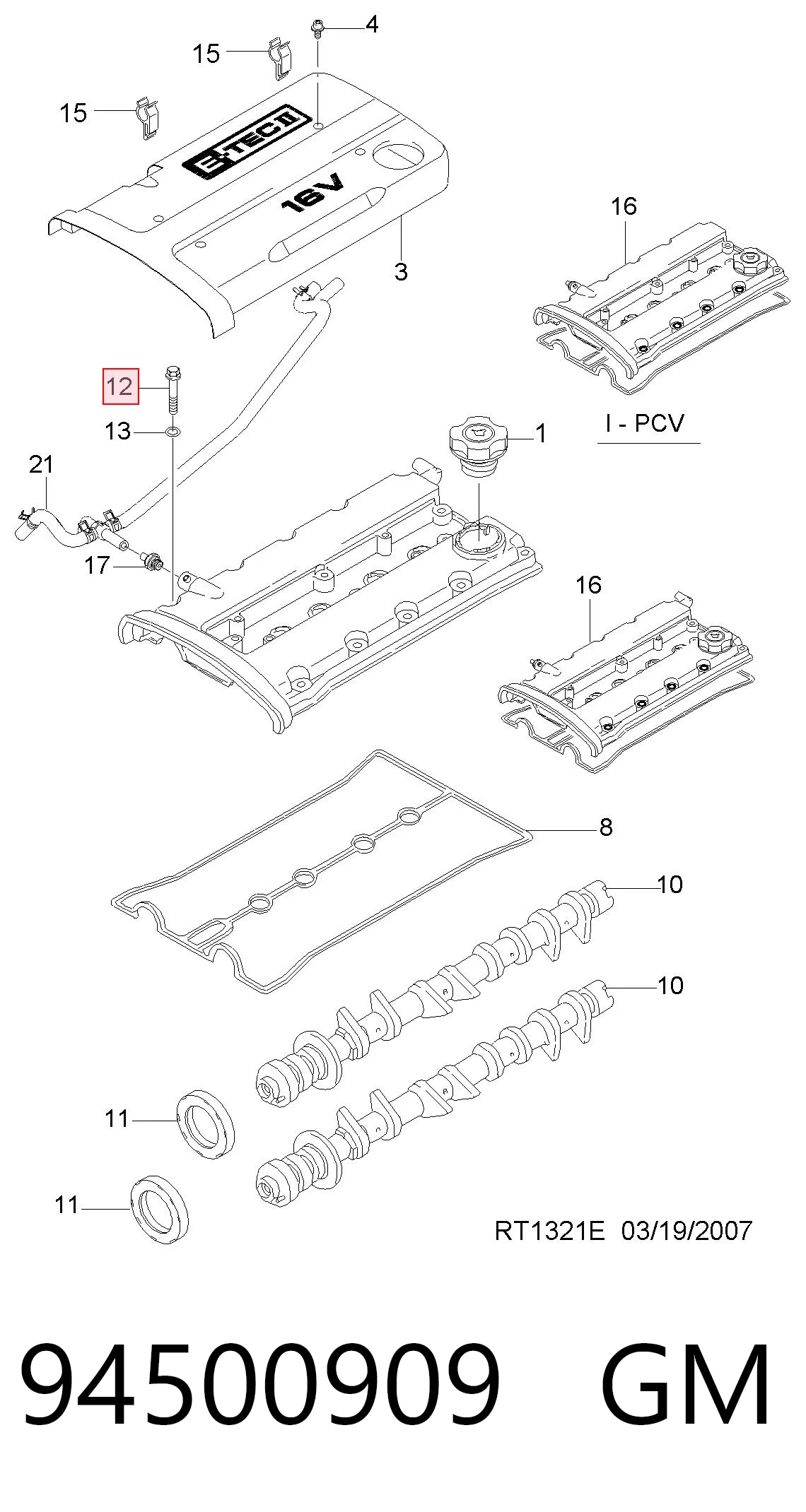 94500909 General Motors Perno de tapa de válvula de culata