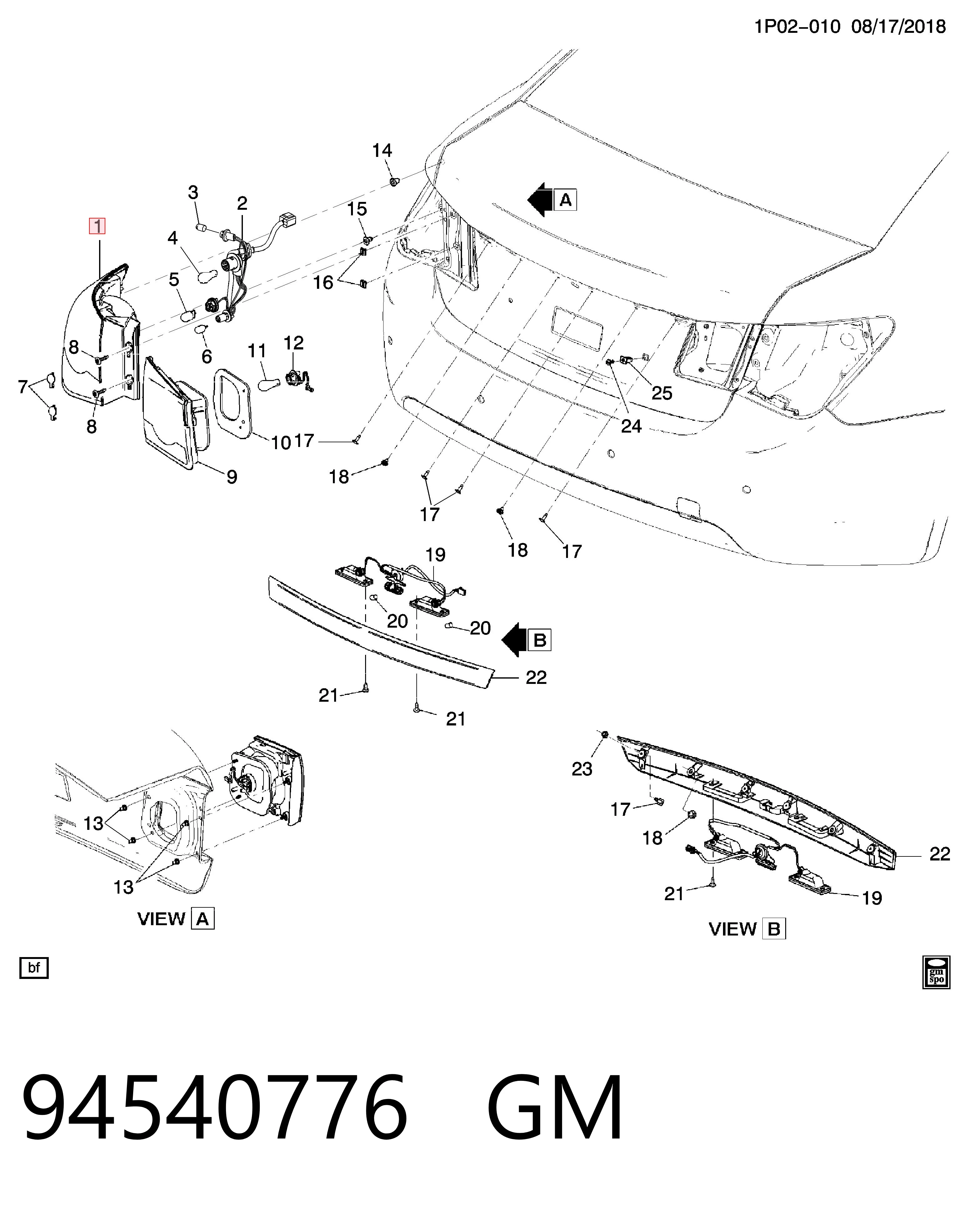 94540776 General Motors Piloto trasero exterior izquierdo