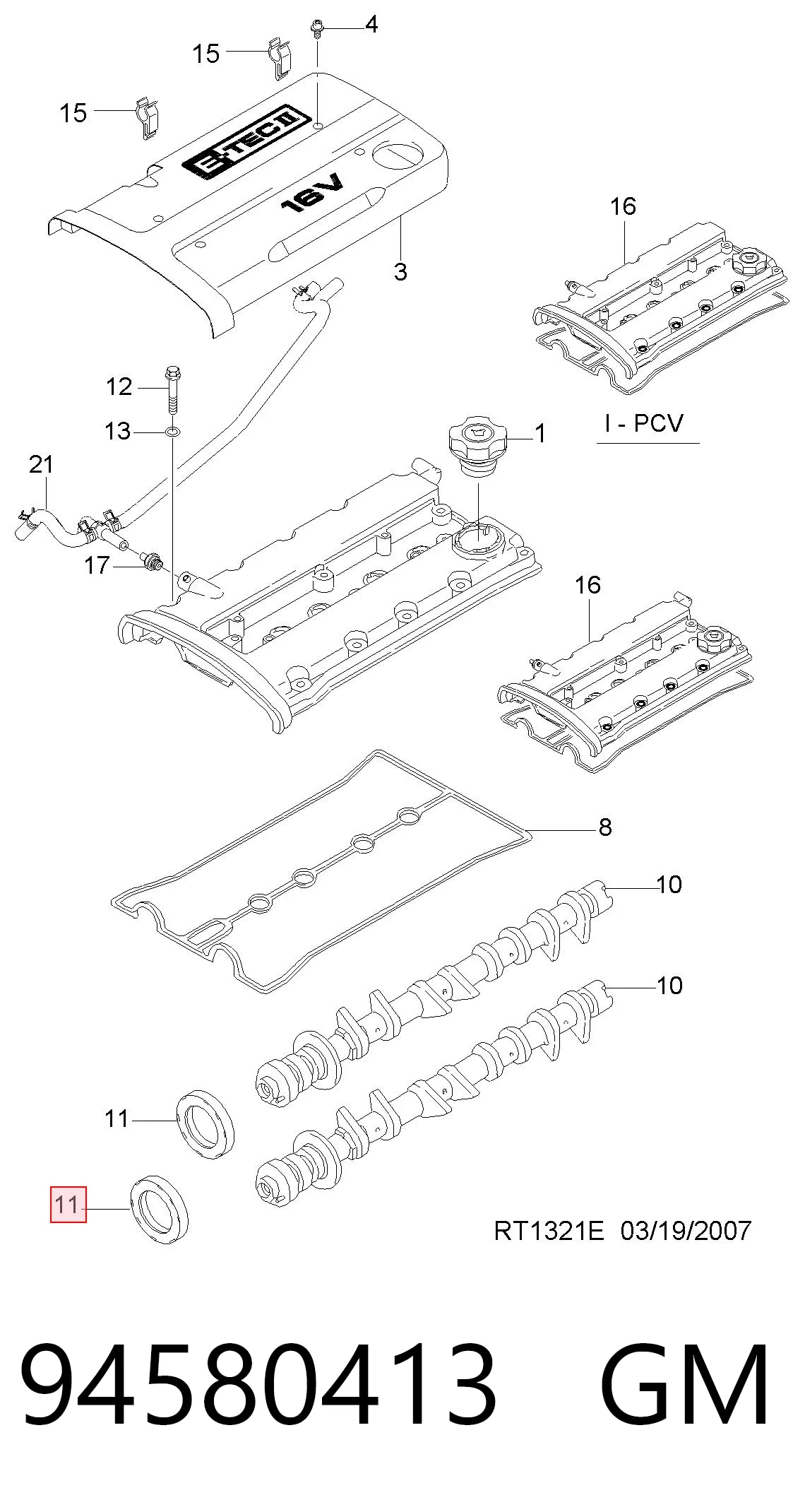 94580413 General Motors Retén delantero del árbol de levas