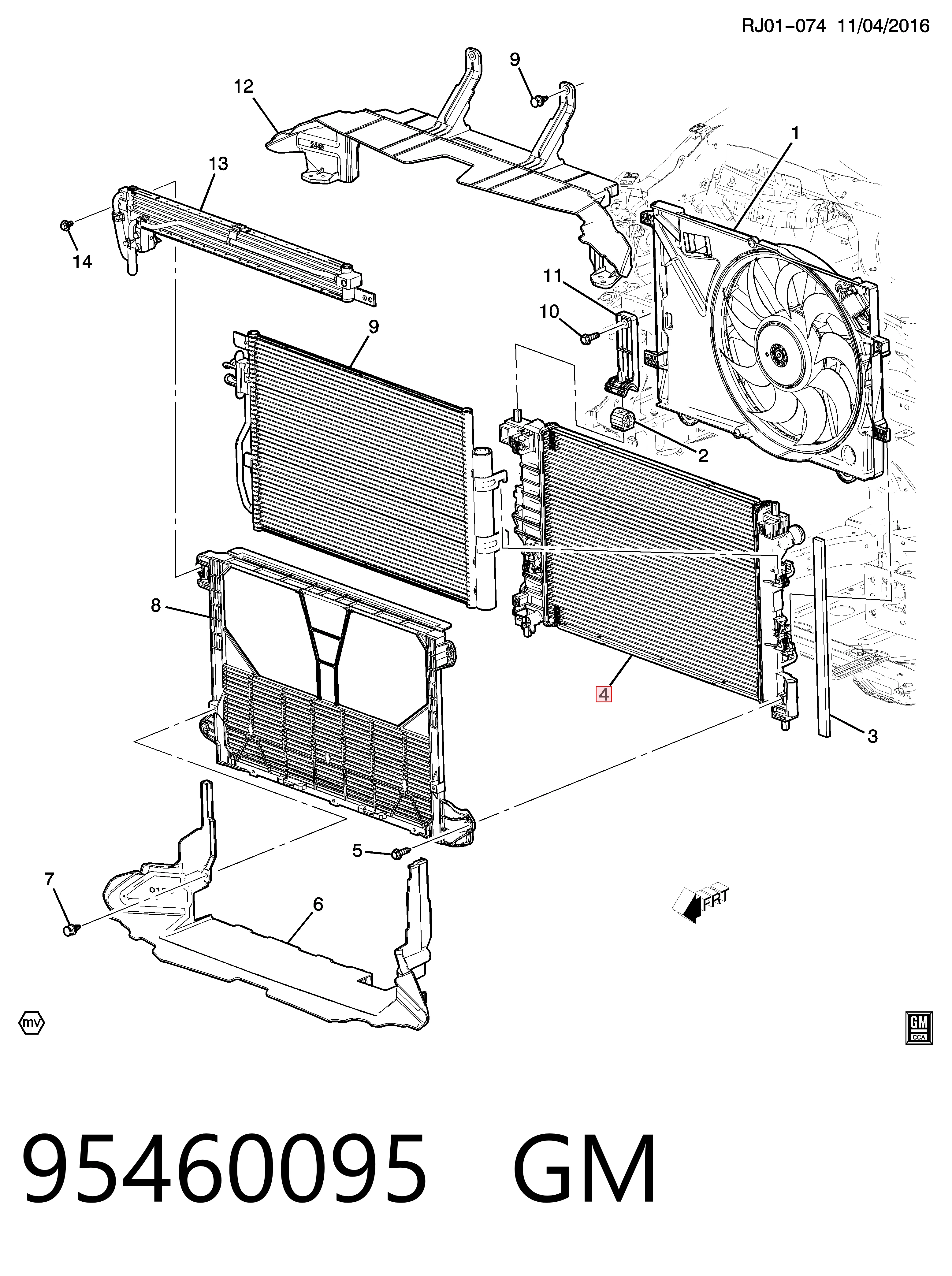 Radiador de refrigeración del motor 95460095 GM