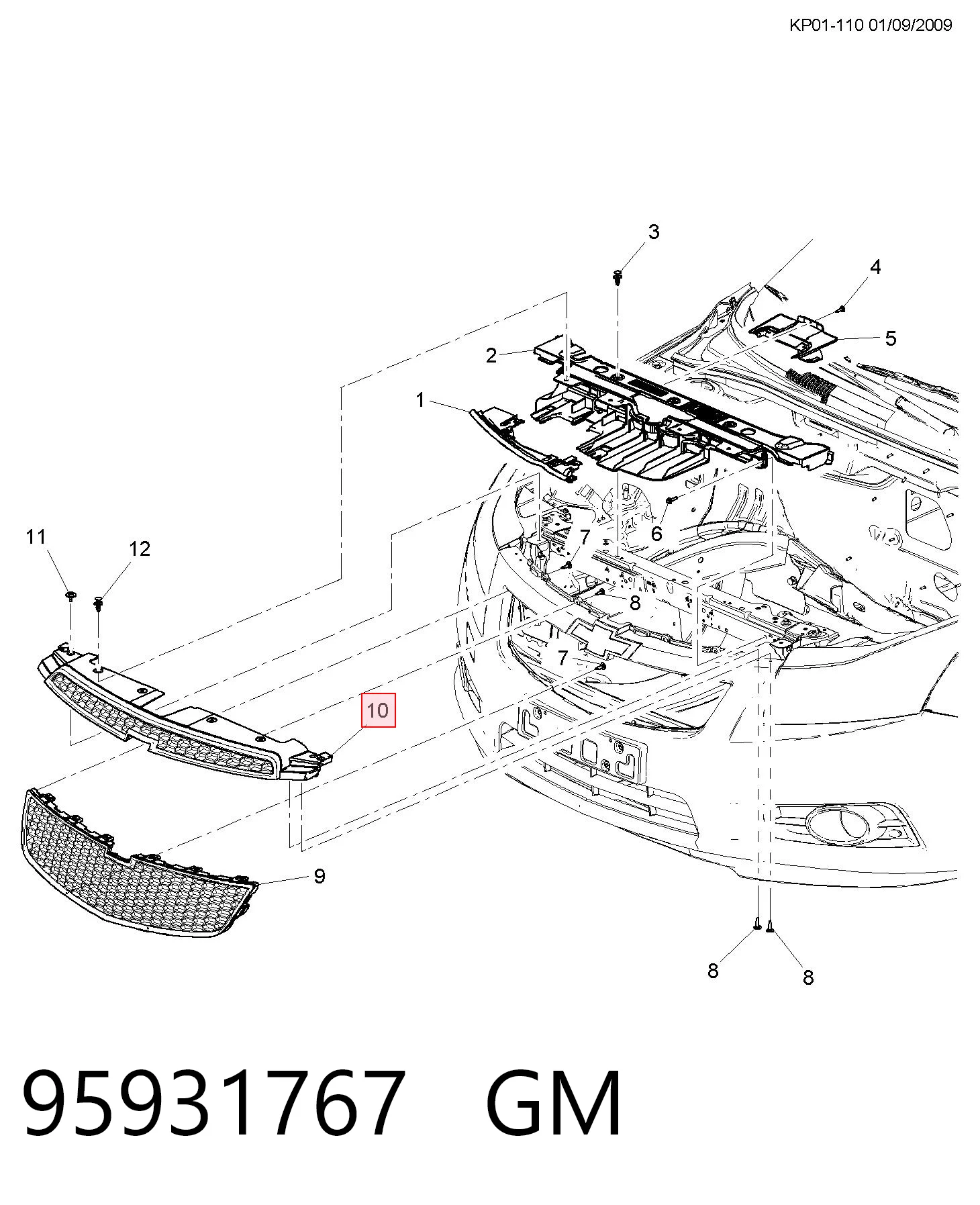Rejilla para Chevrolet Cruze  (J300)