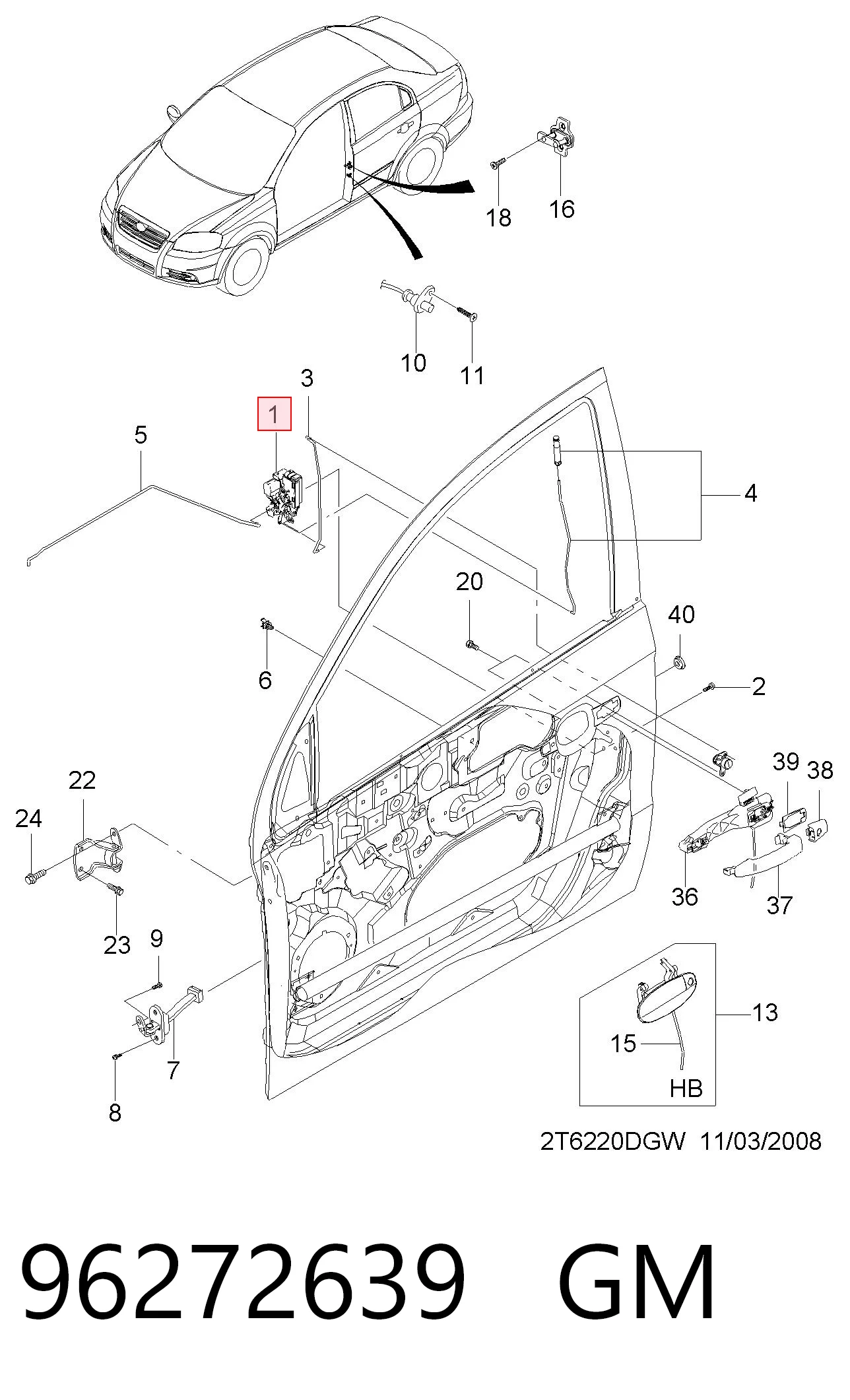 96272639 General Motors Cerradura delantera derecha