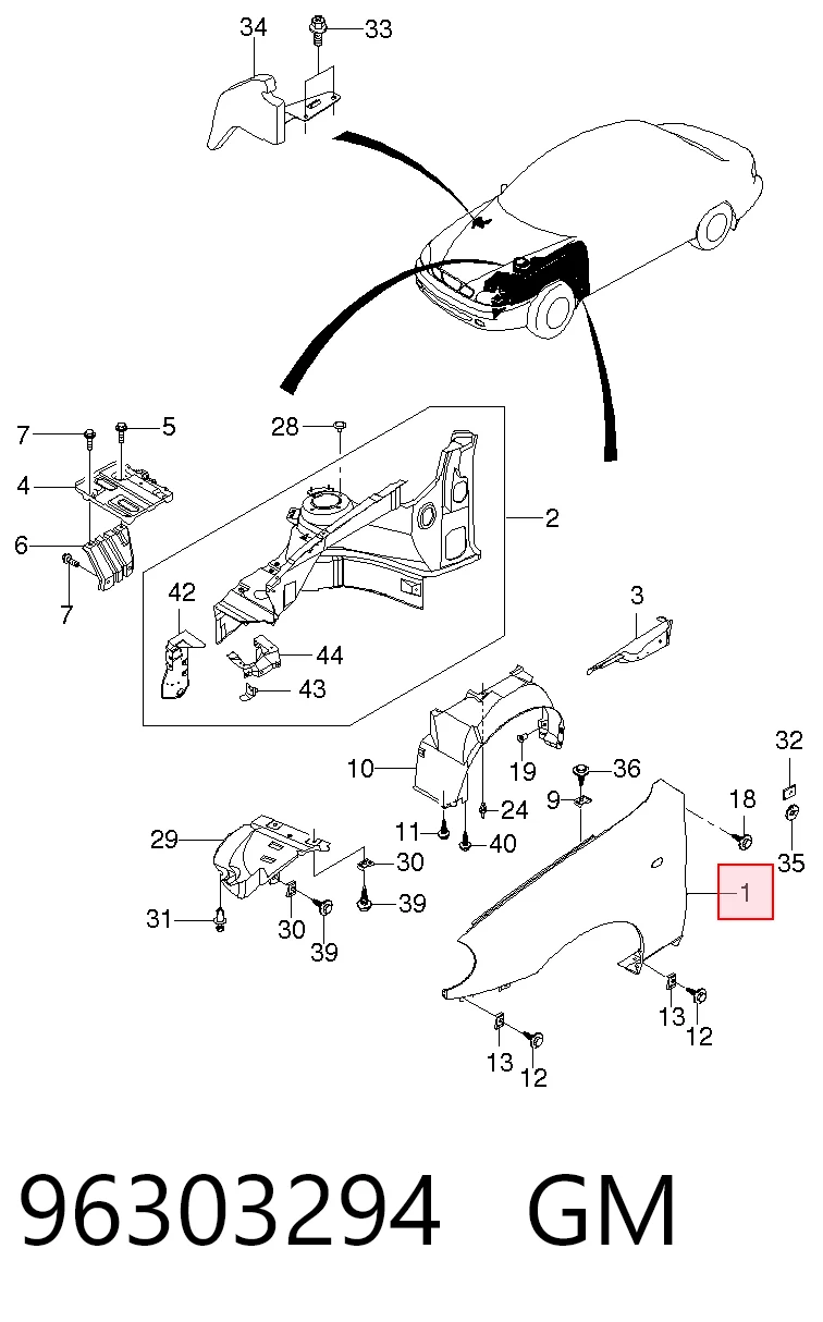 Aleta delantera izquierda para Daewoo Lanos (KLAT)