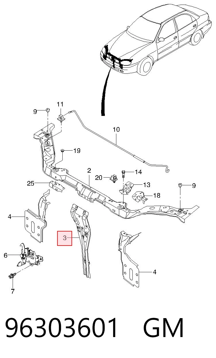 Soporte de radiador completo (panel de montaje para foco) para Daewoo Lanos  KLAT