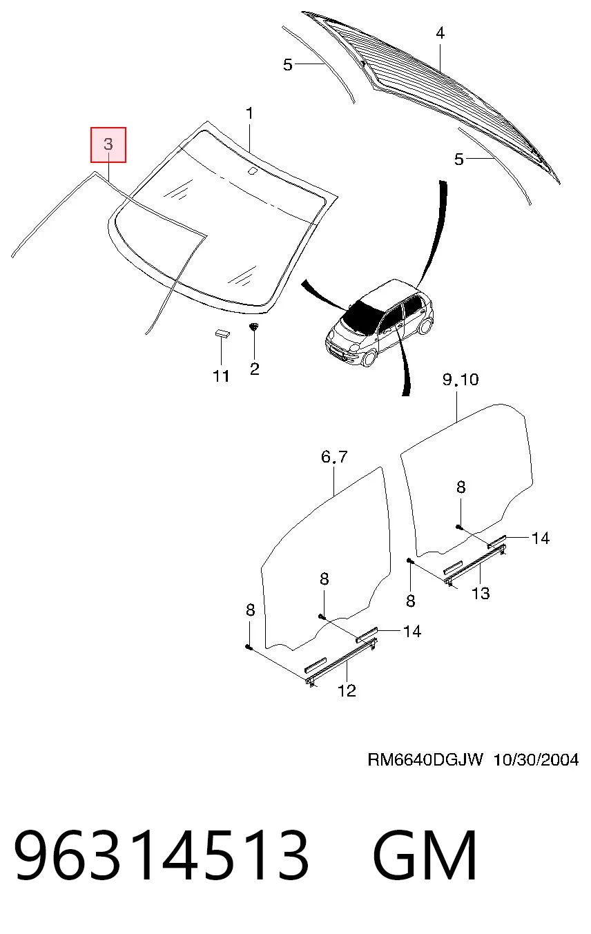 Moldura de parabrisas para Daewoo Matiz KLYA