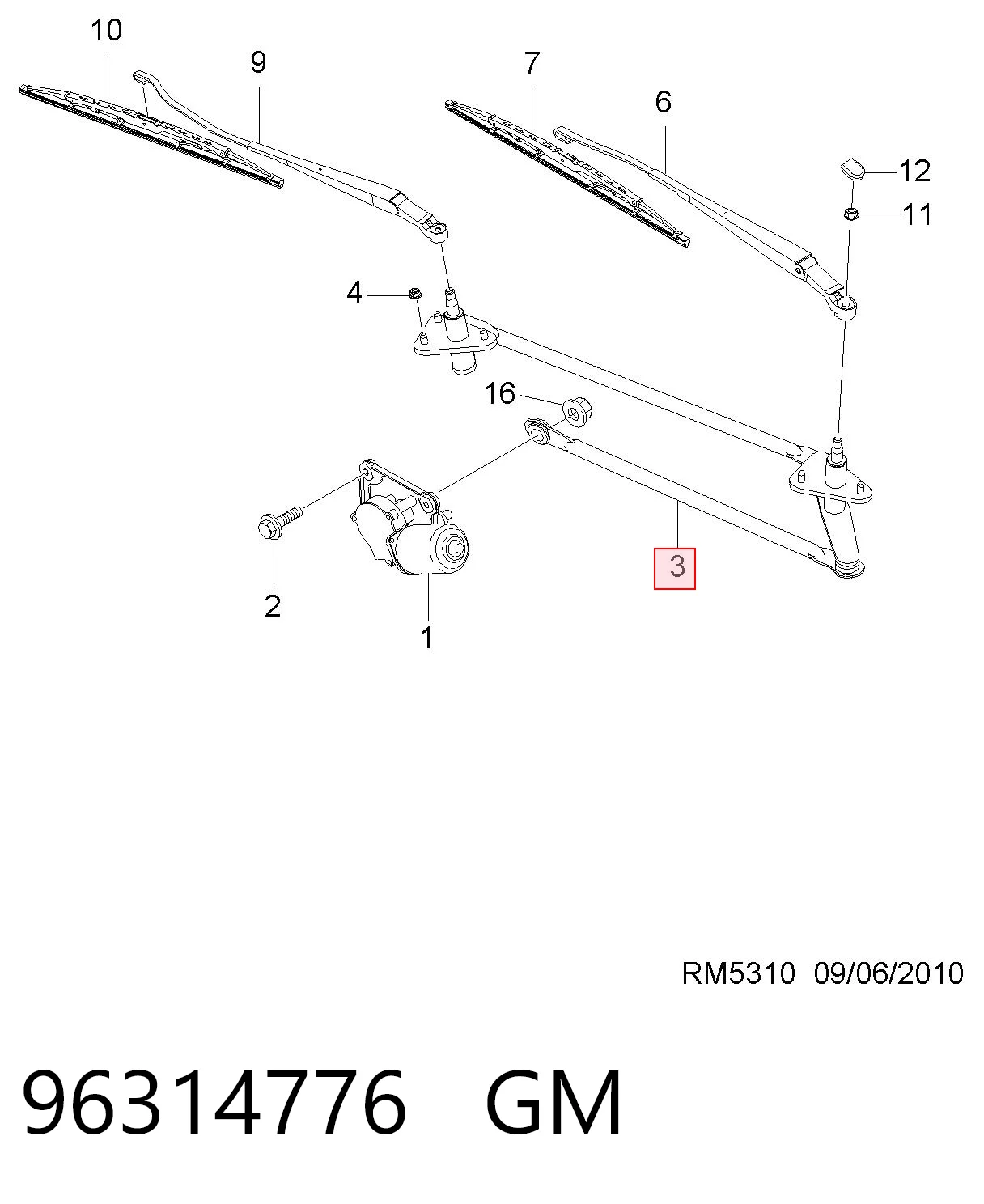 Trapezio del limpiaparabrisas Daewoo Matiz  (KLYA)