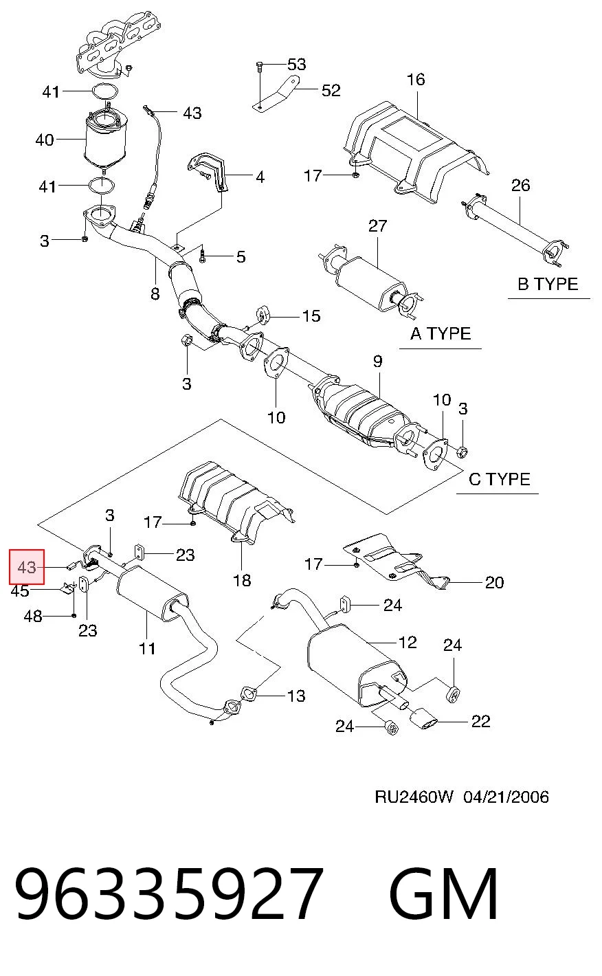 96335927 General Motors Sensor de oxígeno previo al catalizador