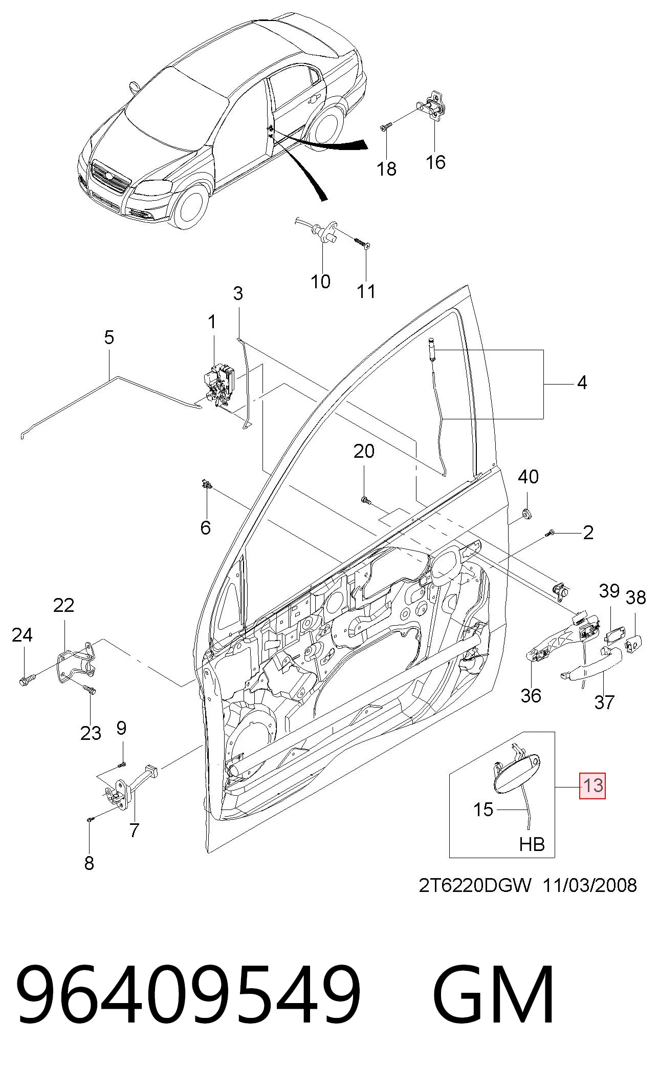 Comprar 96541632 Hyundai/Kia Manija exterior derecha de puerta delantera