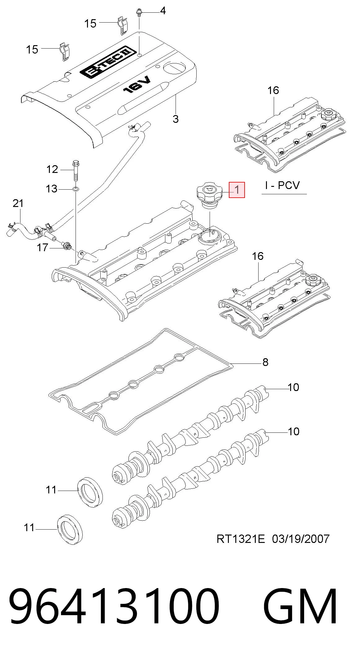 96413100 General Motors Tapa, tubuladura de relleno de aceite