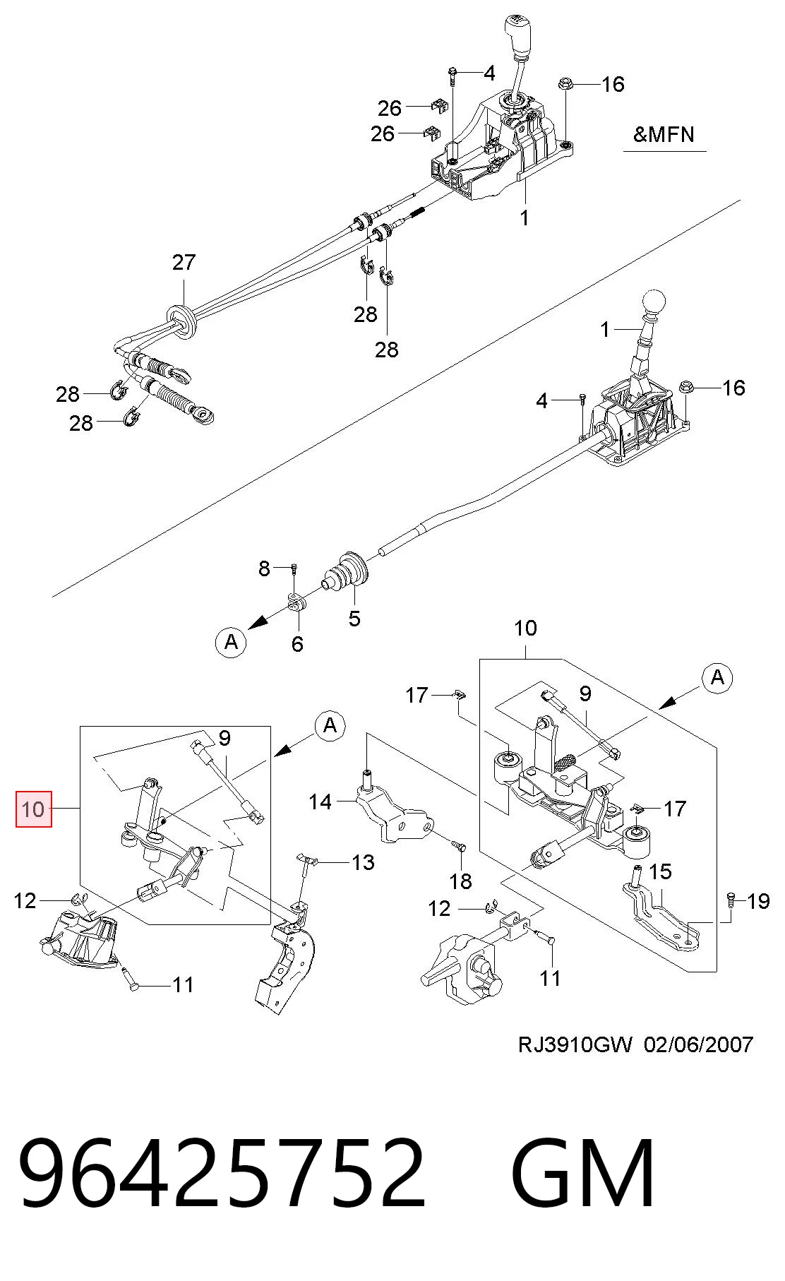 Palanca selectora cambio de marcha para Chevrolet Lacetti  J200
