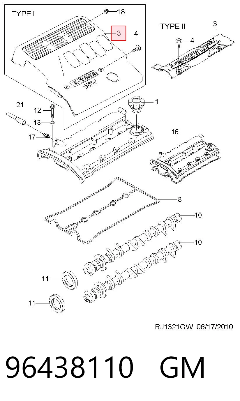 Cubierta decorativa del motor 96438110 GM