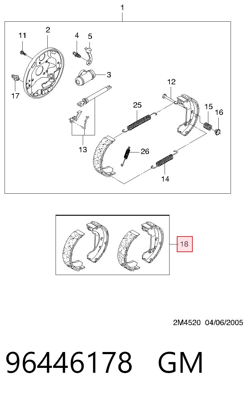 Zapatas de freno de tambor traseras GM 96446178