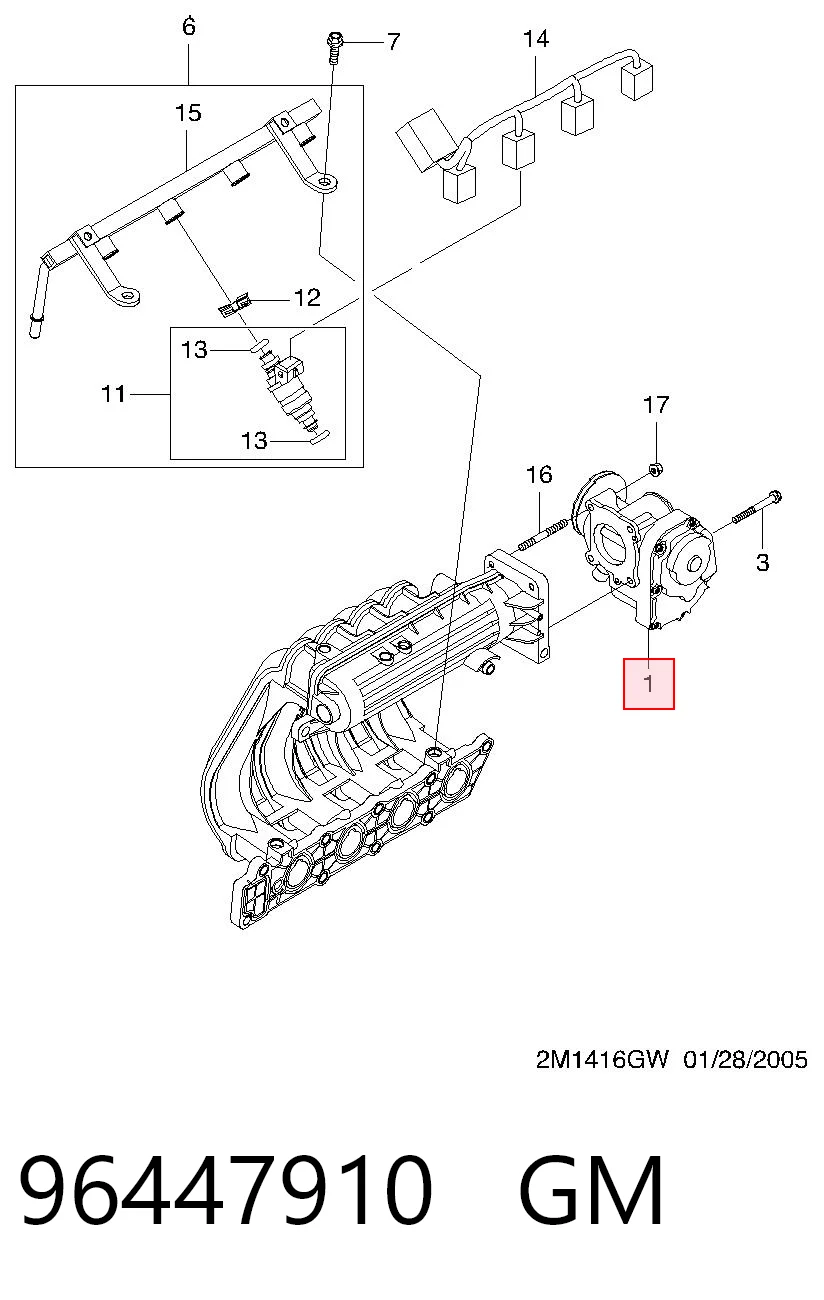 Mariposa de admisión para Chevrolet Spark (Matiz)  M200, M250