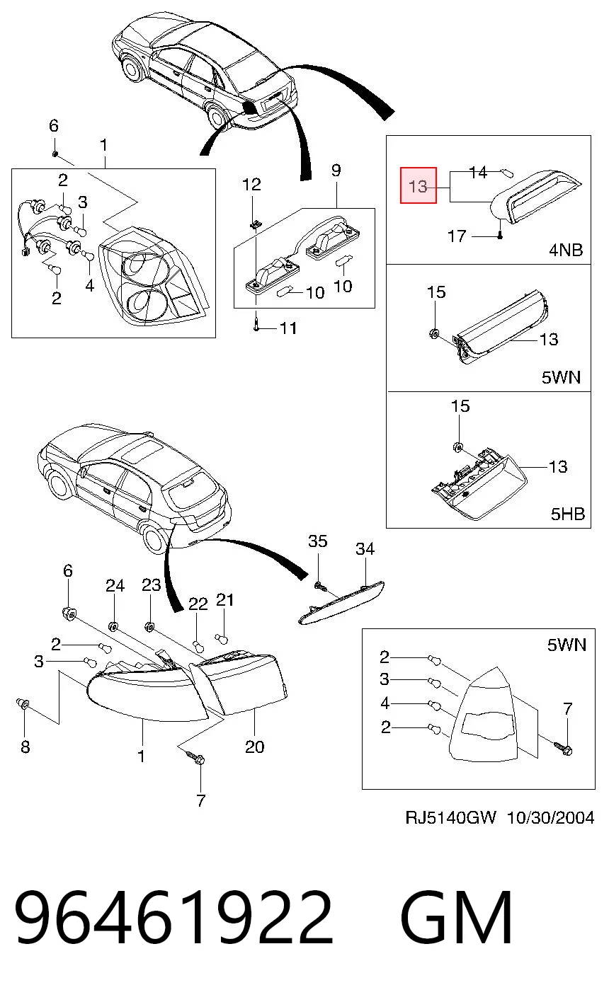 Luz central de freno Chevrolet Lacetti (2003-2013)
