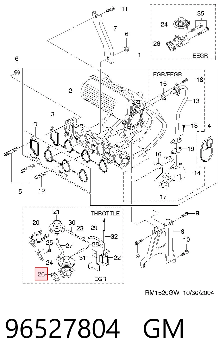 Junta de válvula EGR 96527804 GM