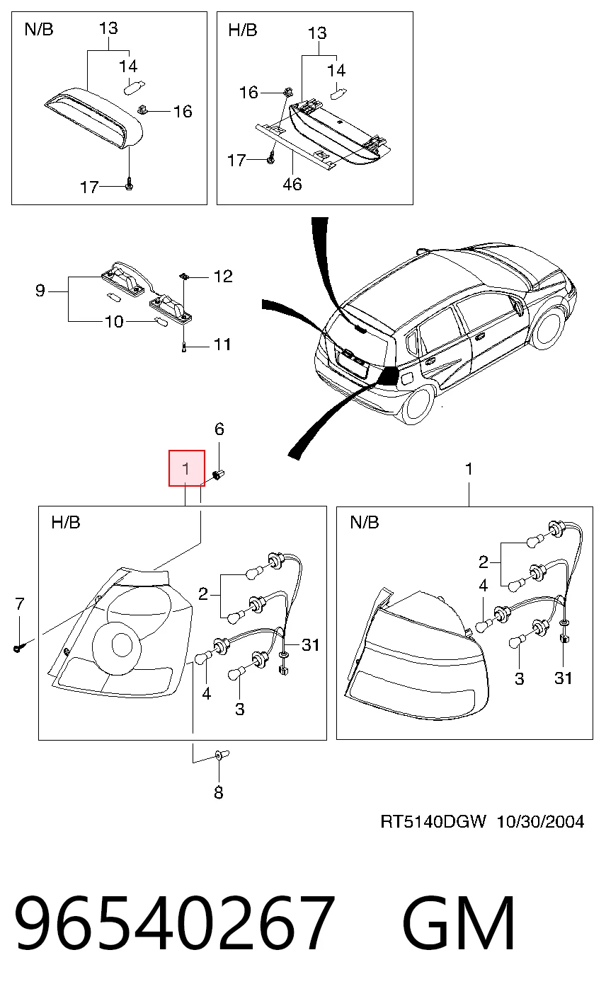 Piloto trasero derecho para Chevrolet Aveo I T200