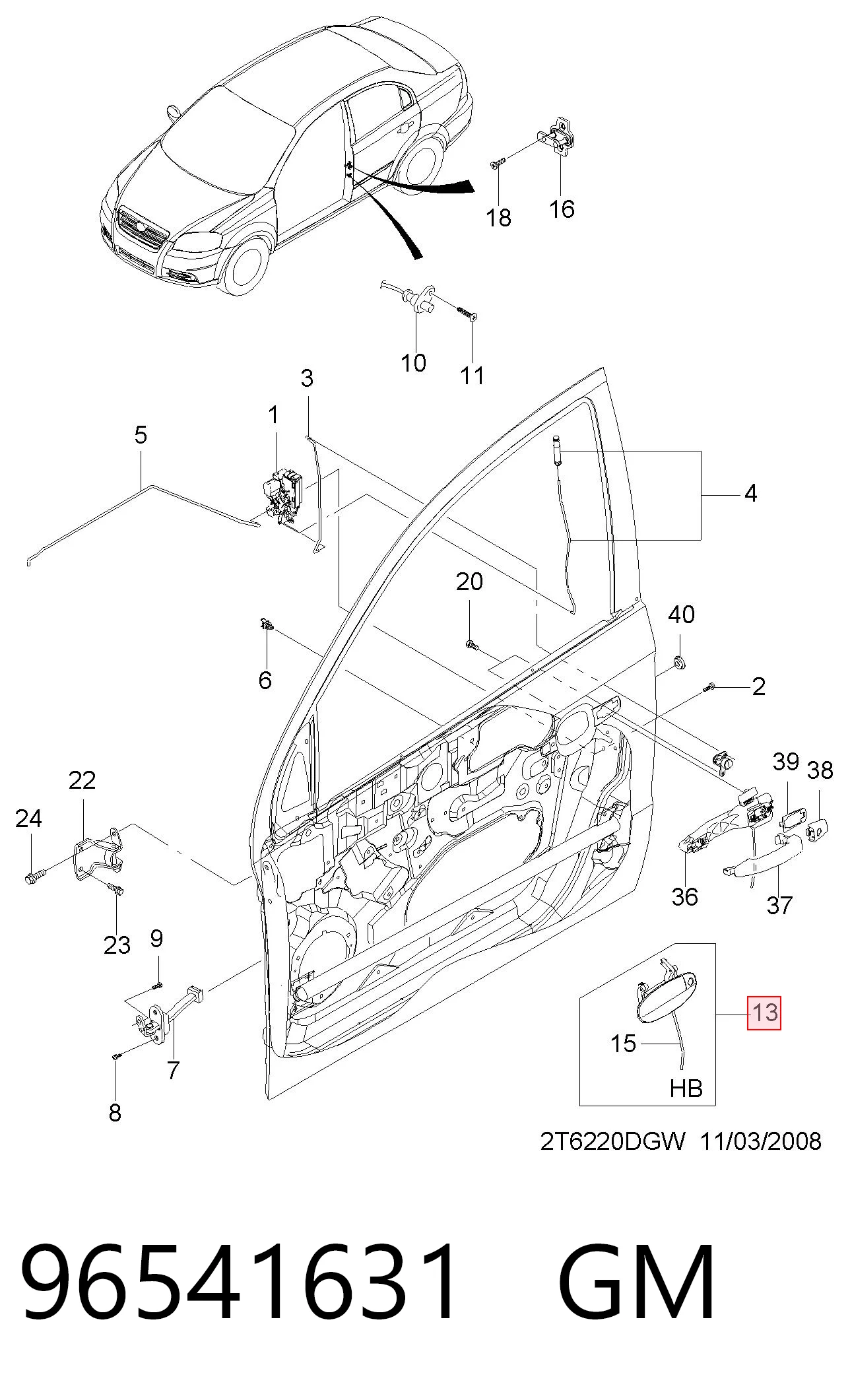 96541631 Hyundai/Kia Manija exterior izquierda de puerta delantera