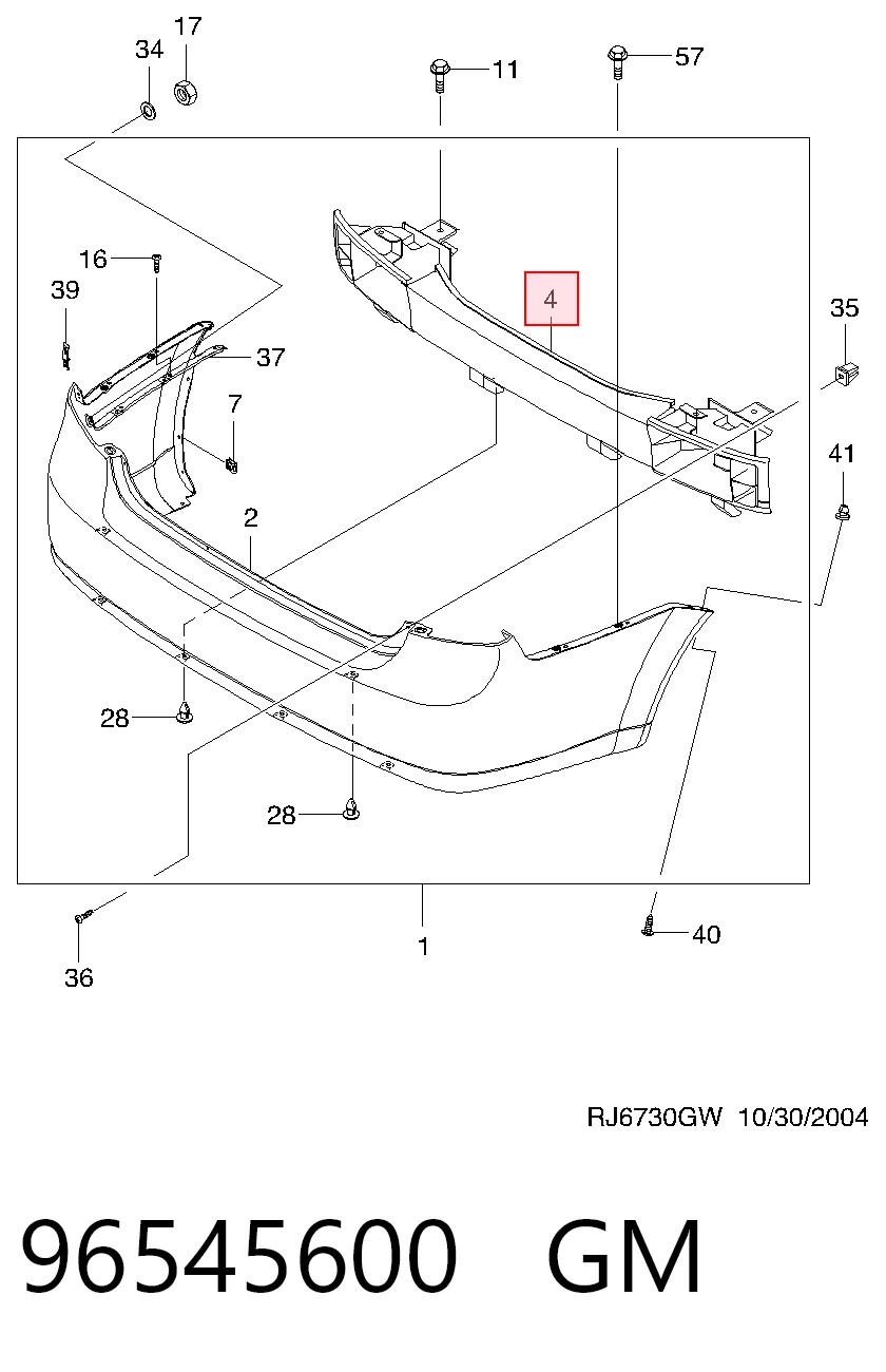 Refuerzo parachoques trasero para Chevrolet Lacetti  J200