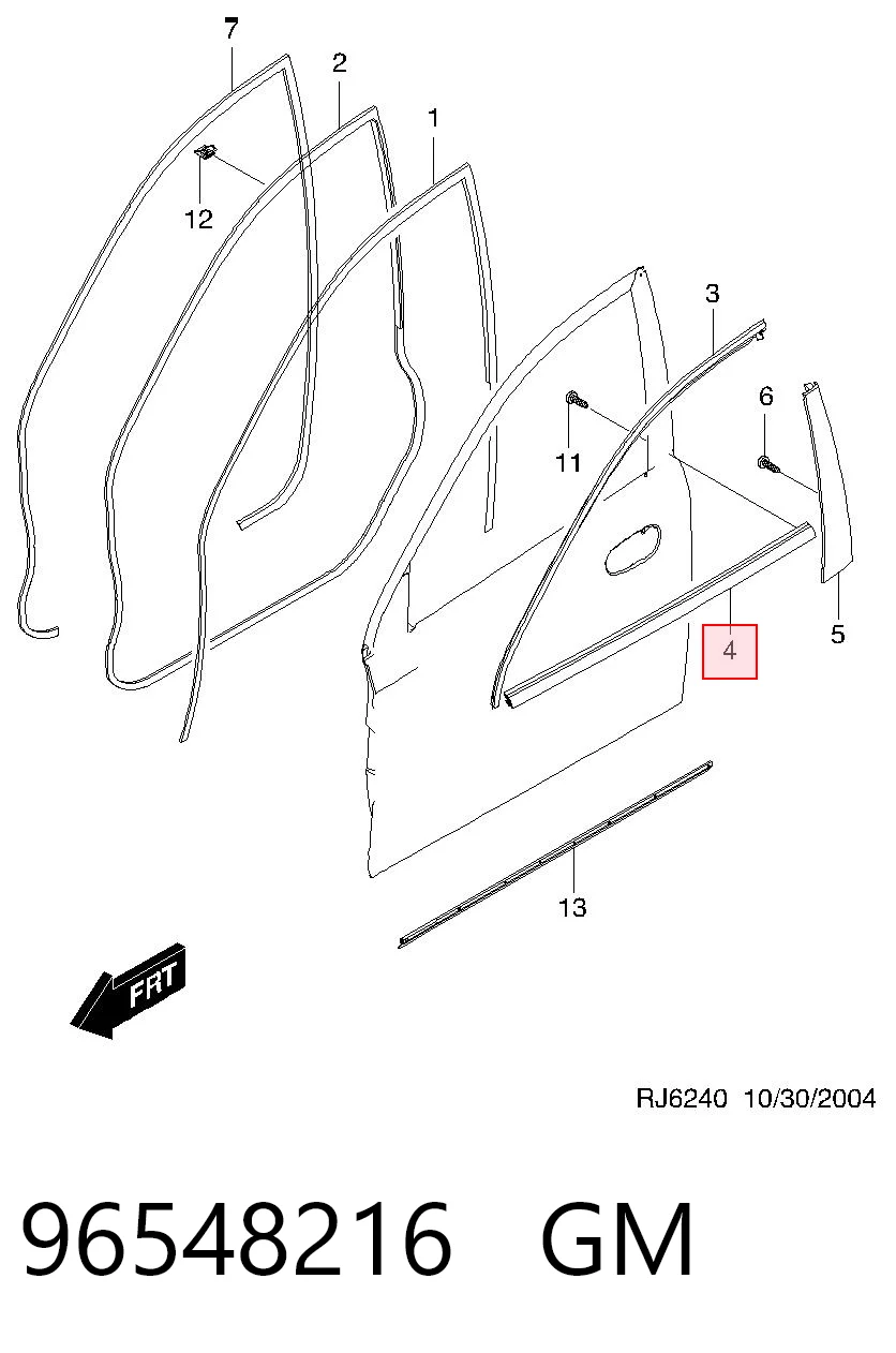 Moldura de cristal de la puerta delantera izquierda 96548216 GM