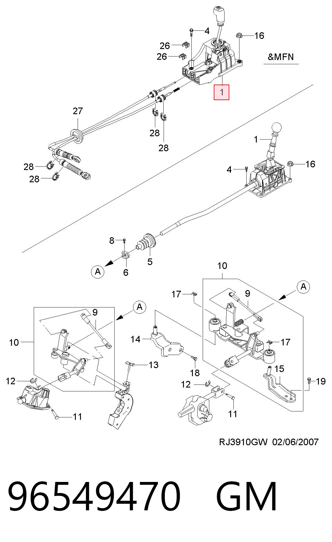 Mecanismo selector de marchas 96549470 GM