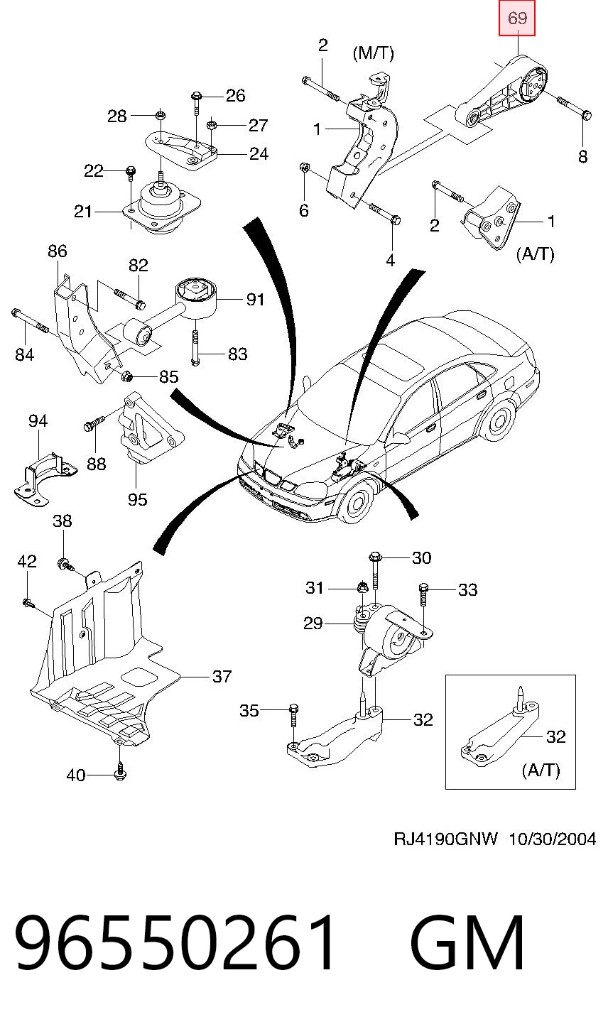 Soporte de motor trasero 96852452 KAP